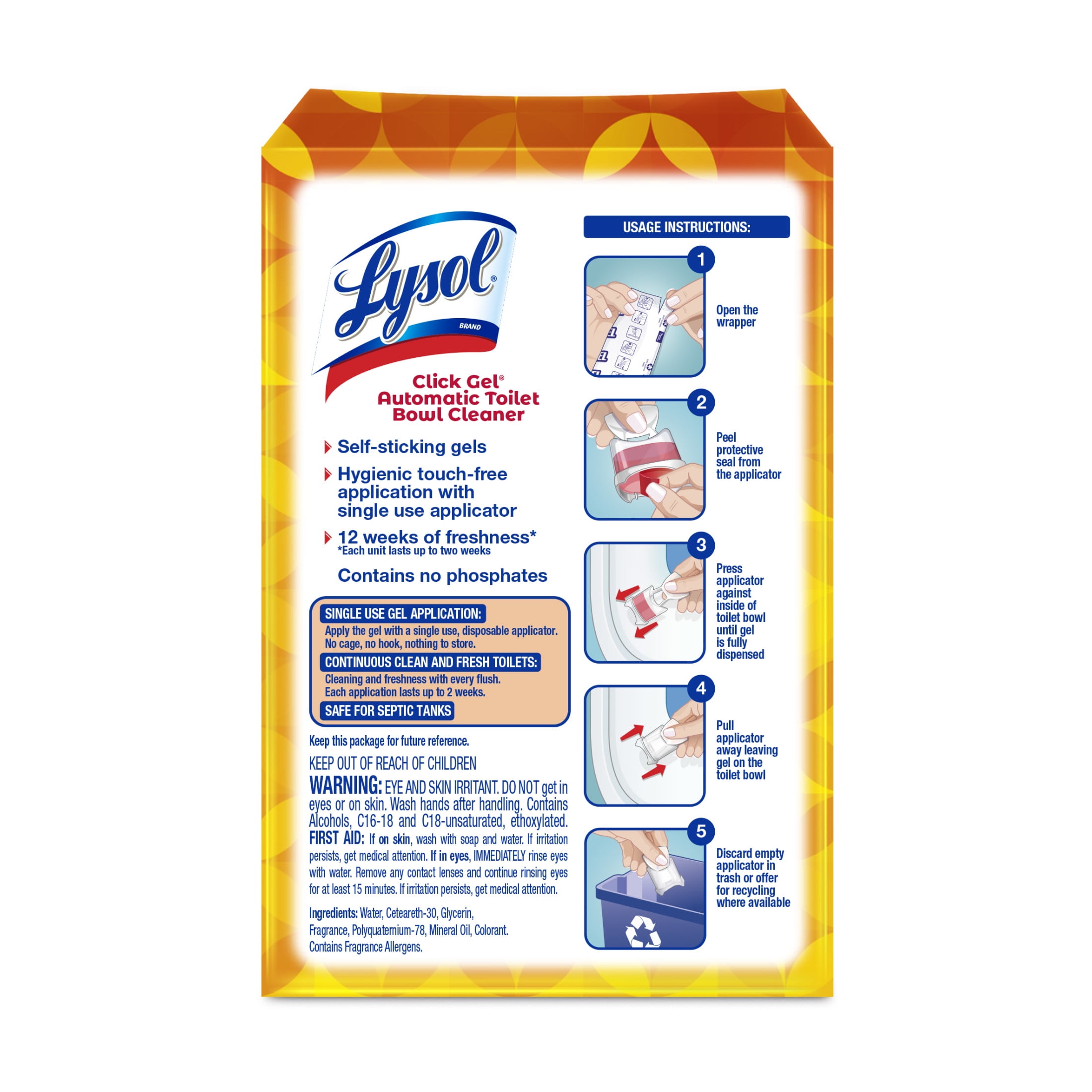 Lysol Click Gel Automatic Toilet Bowl Cleaner, Mango & Hibiscus Scent (6 Count, 0.68 oz) i5ngi