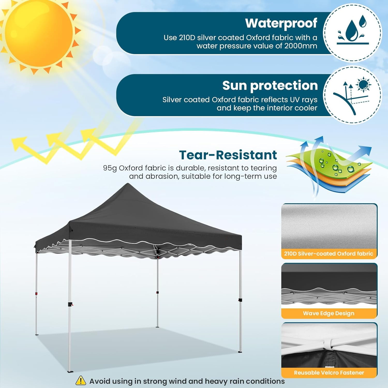 COBIZI 10x10 Pop Up Canopy Tent, Waterproof Instant Shelter with Sandbags & Stakes (Black, 10x10 ft) 3yw3n