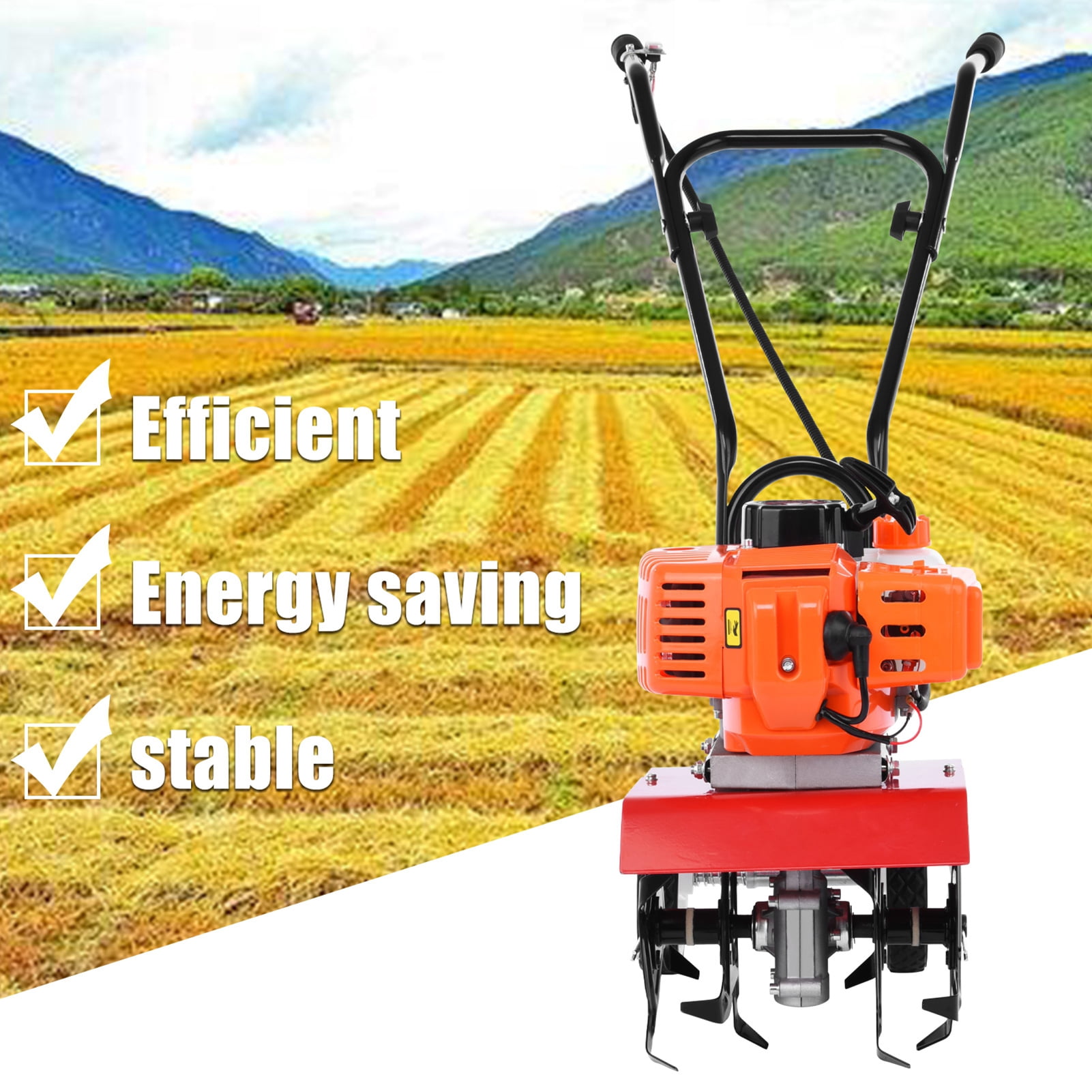 Wharick Gas Powered Mini Garden Tiller, Heavy Duty 52cc Cultivator for Soil Preparation (37 in x 32 in x 12 in) ow184