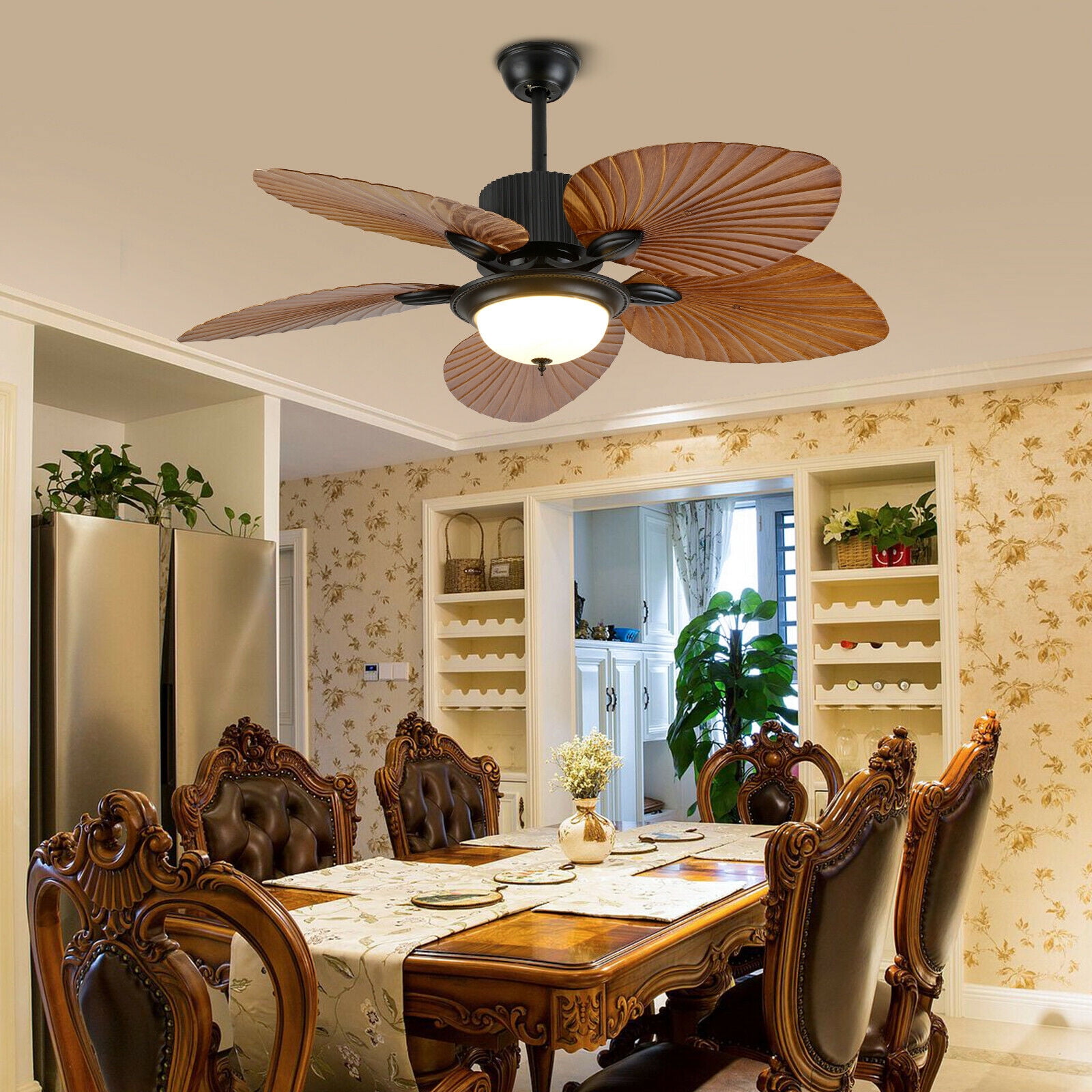 Modern 52 in Indoor Outdoor Ceiling Fan with LED Light and Remote Control (Brown, 52 in) tmy85