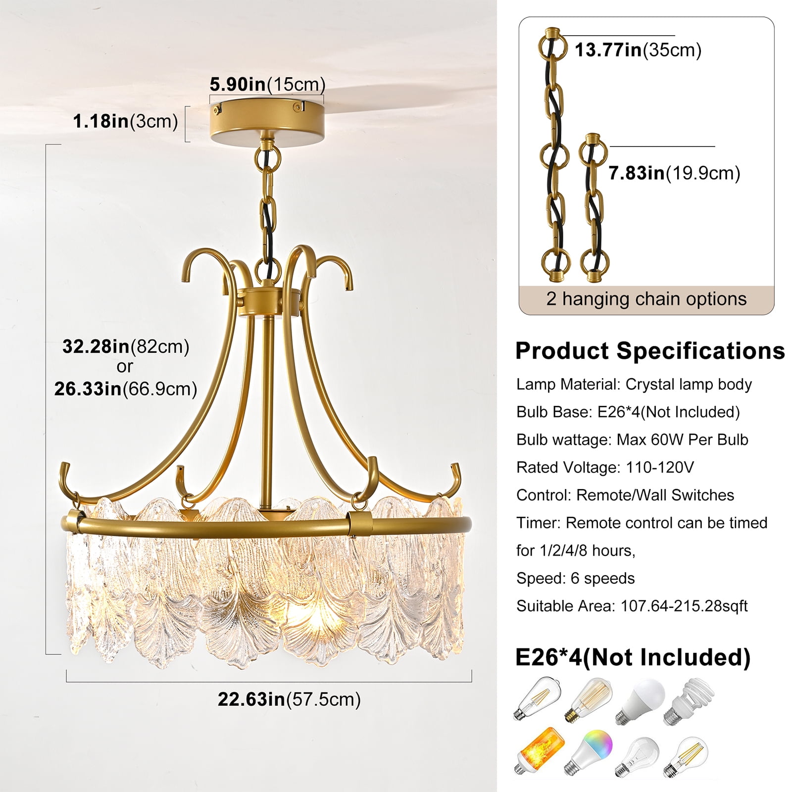 Garwarm 20 in Gold Crystal Fandelier Ceiling Fan with Light and Remote (6-Speed, Reversible, Caged Chandelier) yejba