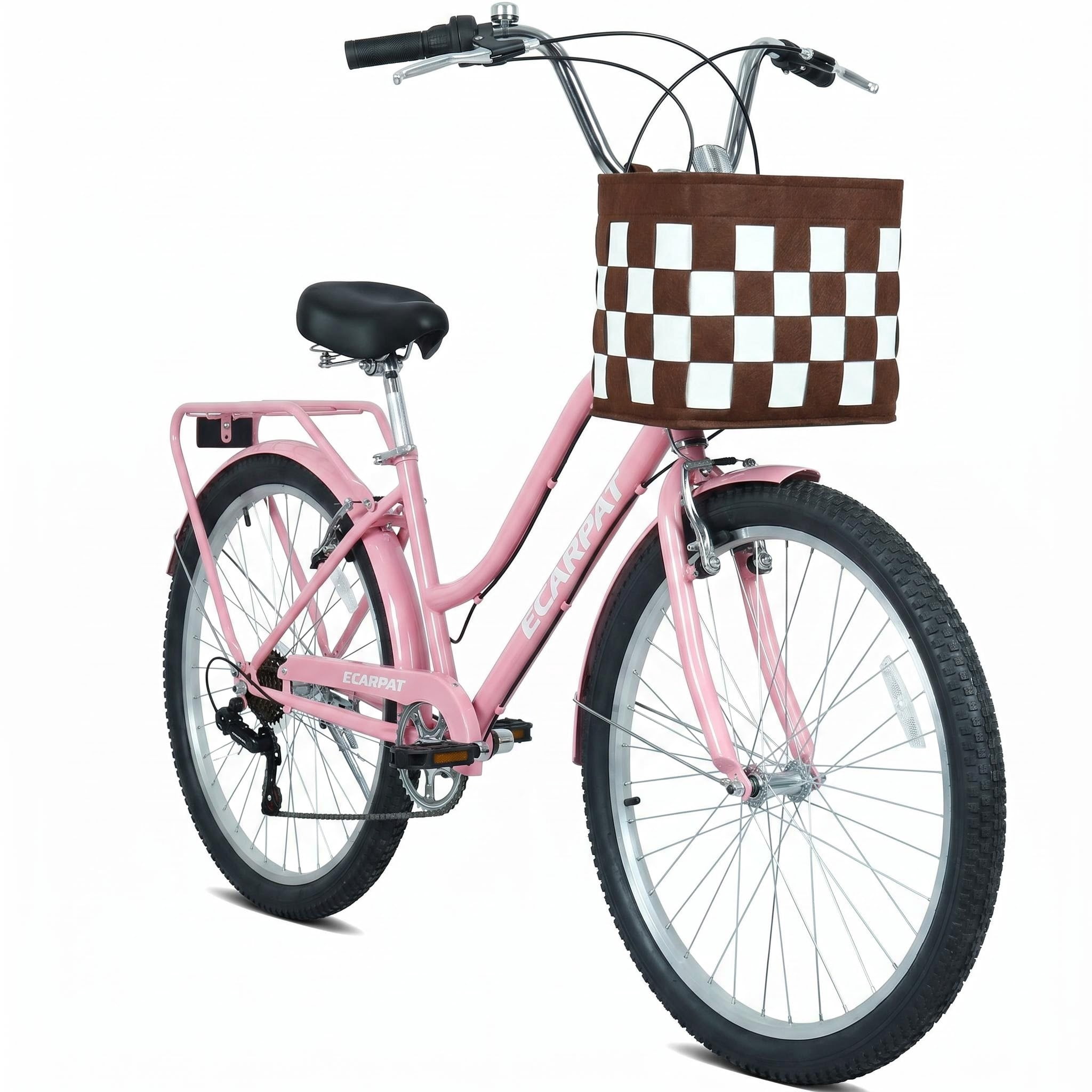 Ambifirner Beach Cruiser Bike, 7-Speed Commuter Bicycle for Adults, High-Carbon Steel Frame with Basket (Blue, 26 in) chtkr