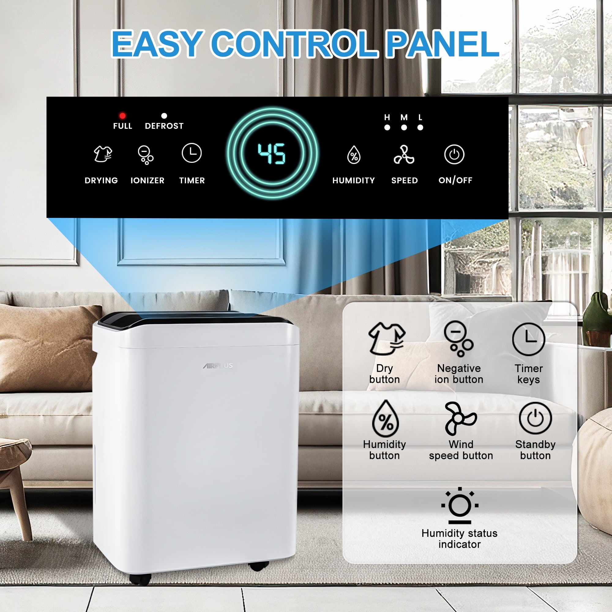 Edendirect 50 Pint Dehumidifier for Basements and Large Rooms, Intelligent Humidity Control with Drain Hose (White, 50 Pint) hx2d7