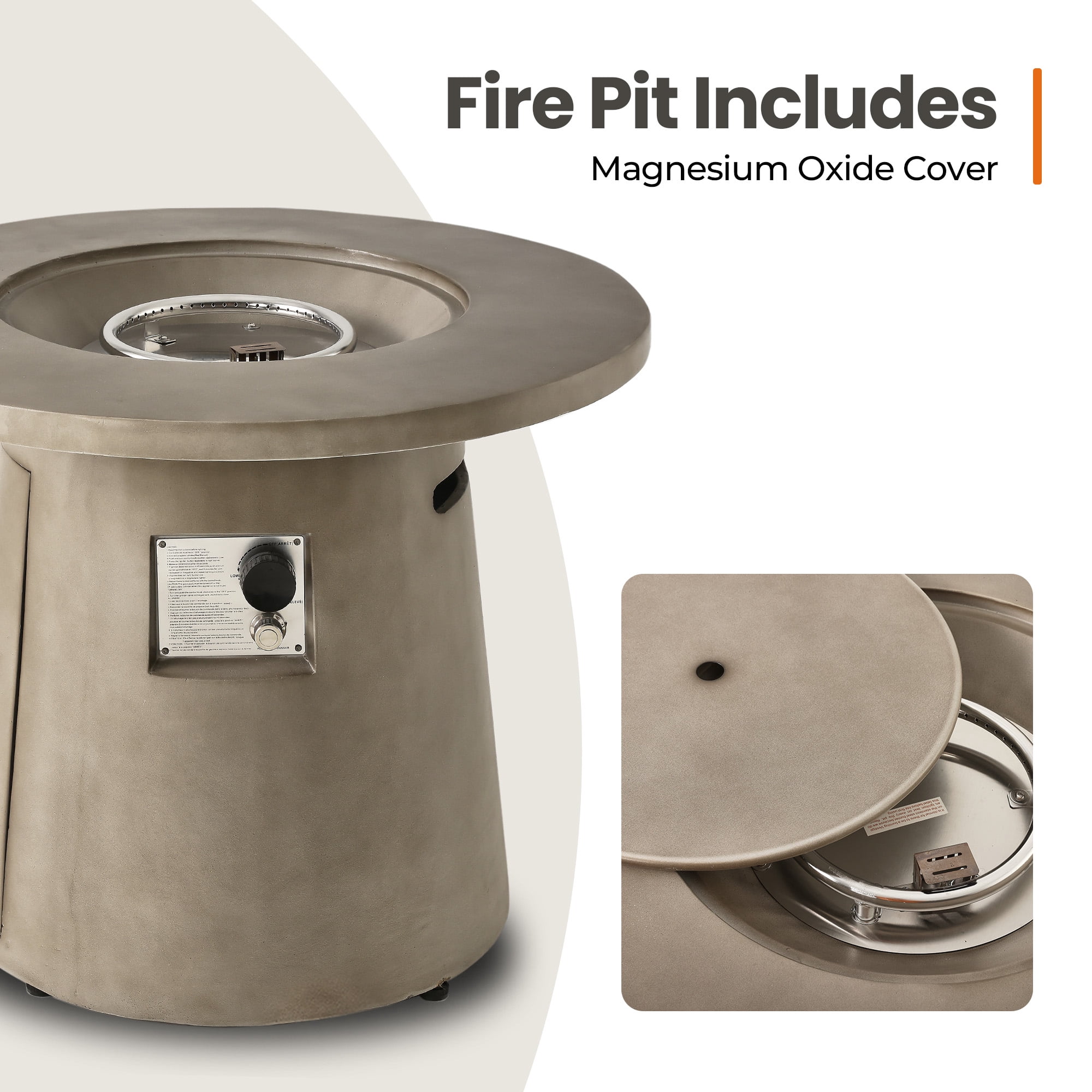 COSITEST 31.5 in Round Propane Fire Pit Table, 40,000 BTU Concrete Outdoor Fireplace (Yellow, 31.5 in) 0qh48
