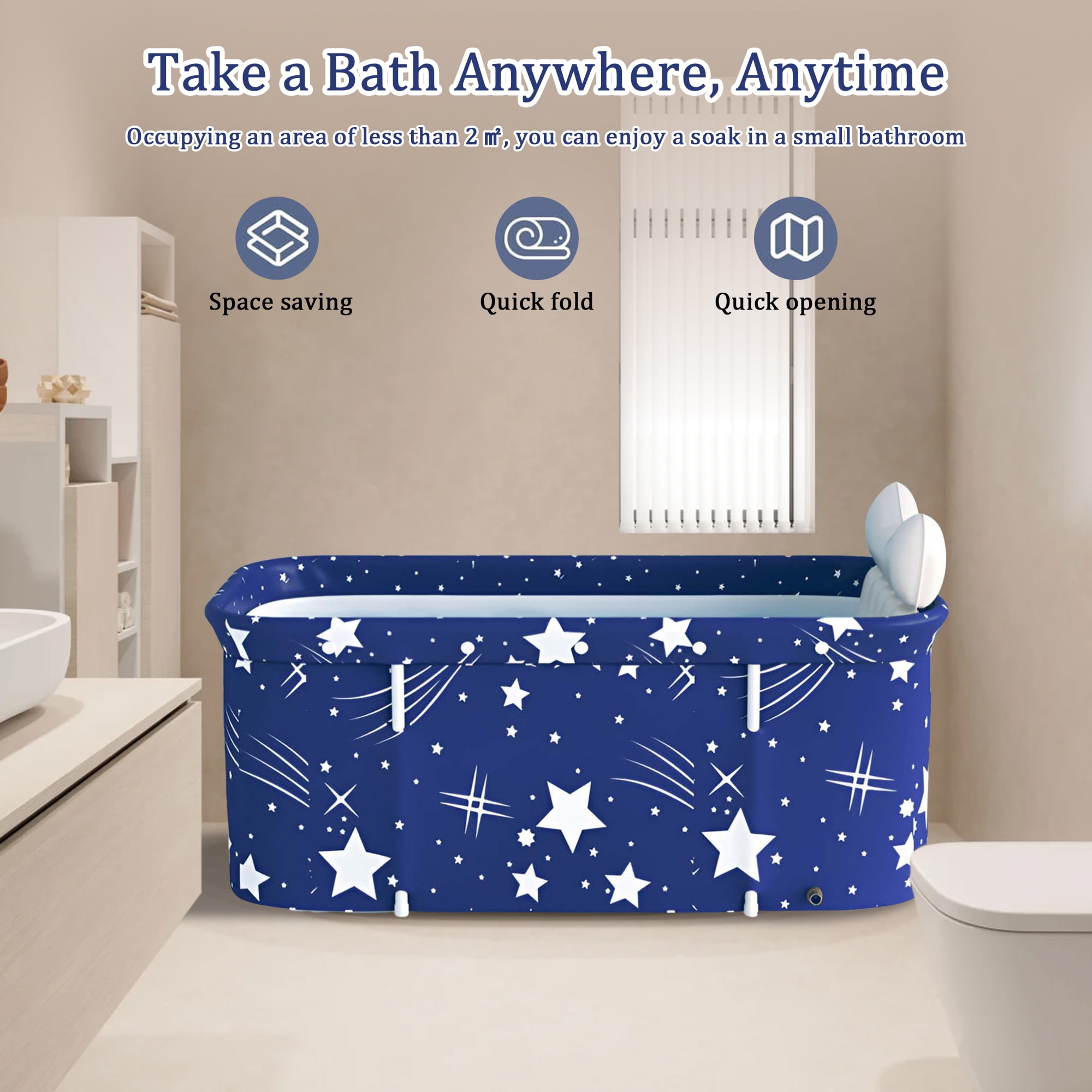 Beuway Portable Foldable Bathtub for Adults and Kids, Large Freestanding Spa Tub for Hot or Ice Bath (Blue, 47 in) qzgzc