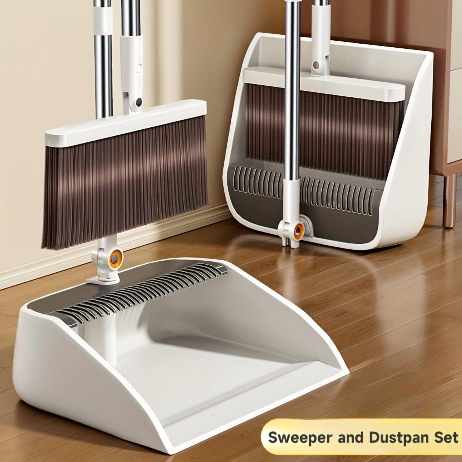 MAOFACE Broom and Dustpan Set for Home, Upright Cleaning Combo with Integrated Comb Teeth (White, 39 in) 76ckv
