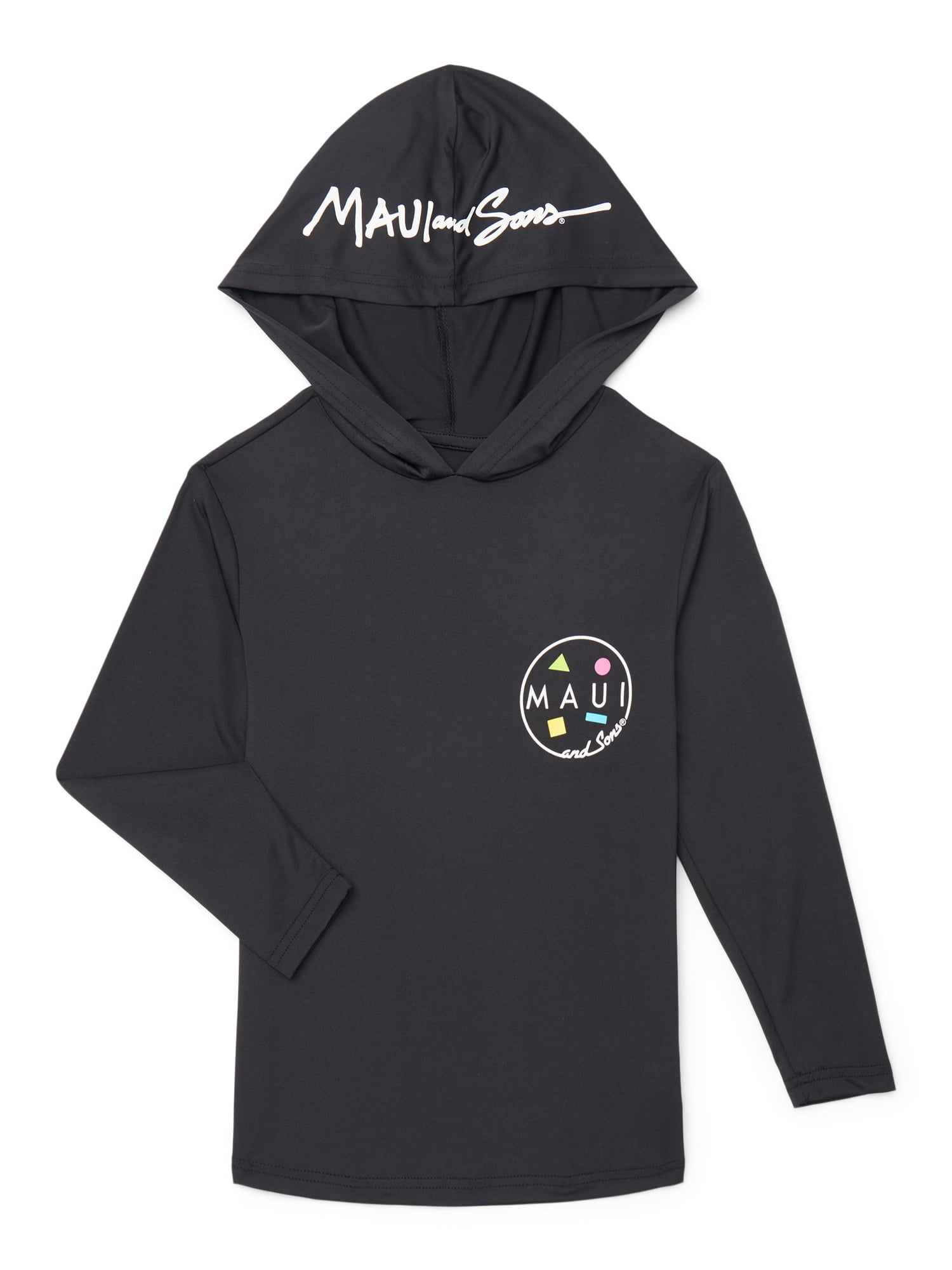 Maui and Sons Boys Logo Hooded Sun Shirt with UPF 50+ (Black, XS) 65u6d