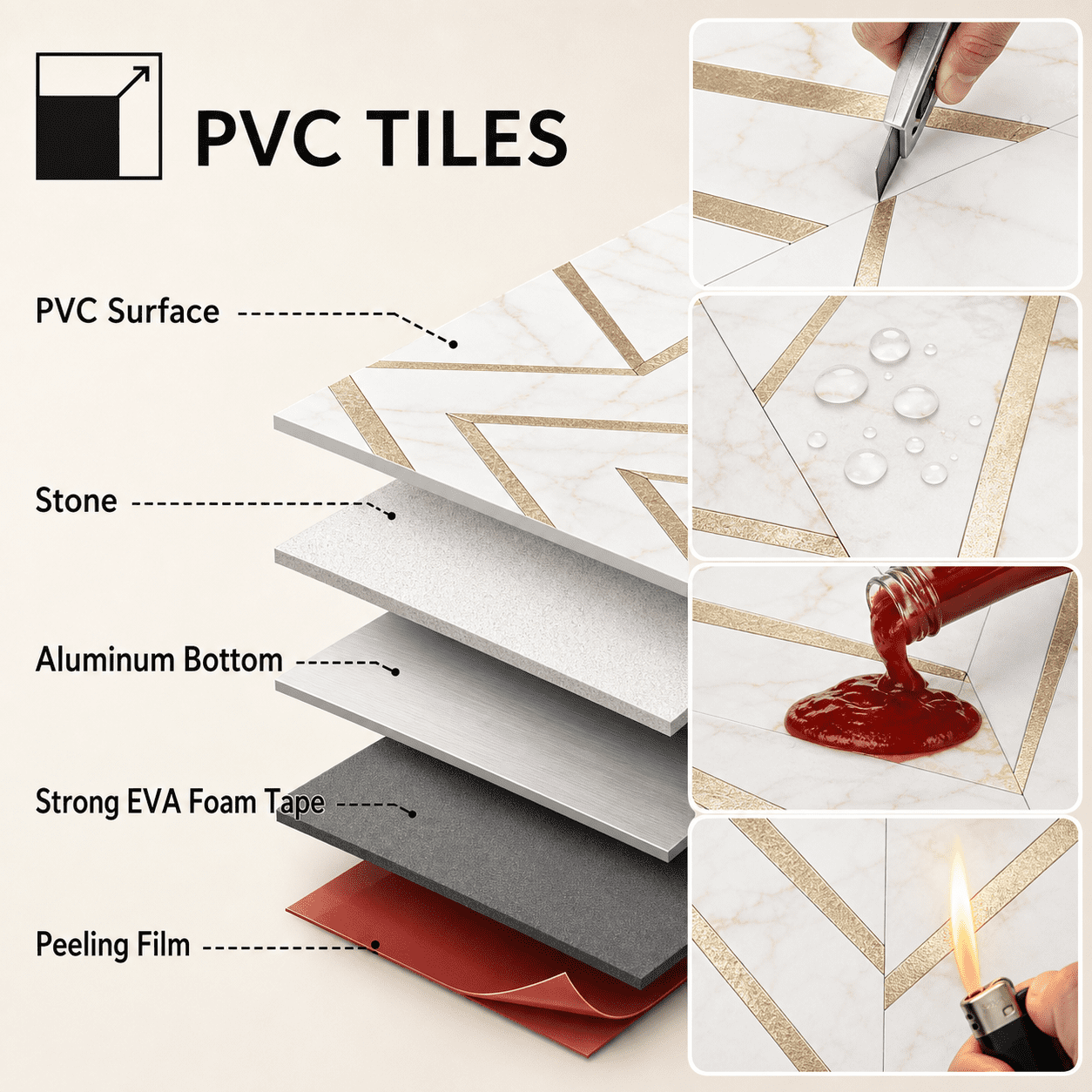 Herringtile Peel and Stick Wall Tiles Calacatta Marble Gold (10 Sheets, 7.7 sq ft) 7a8t5