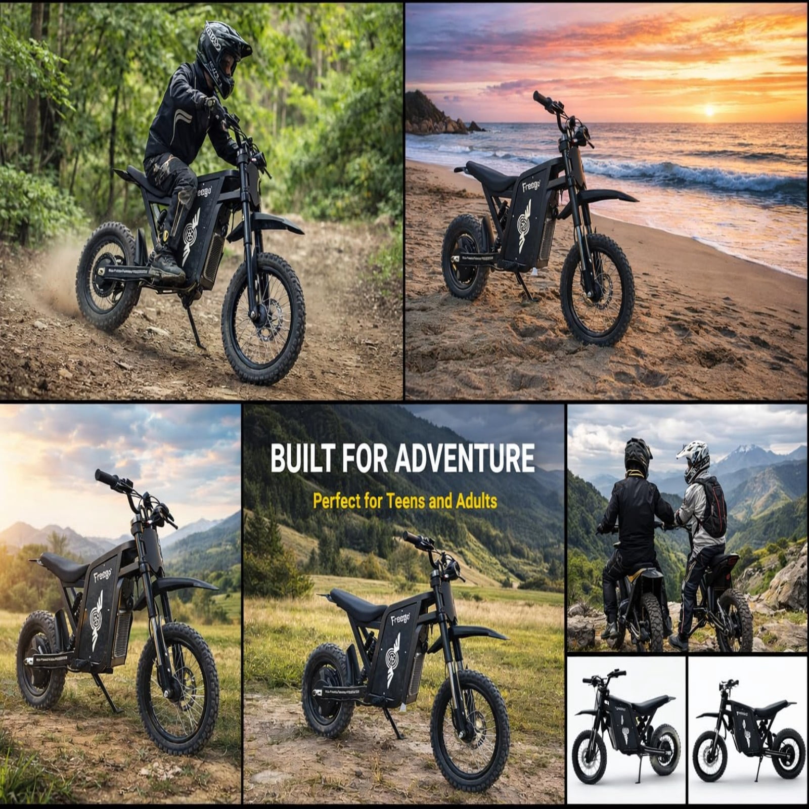 Freego X0 Electric Mountain Bike, High-Performance Off-Road E-Bike with 3600W Motor (Black, 60V 23Ah Battery) ua03g