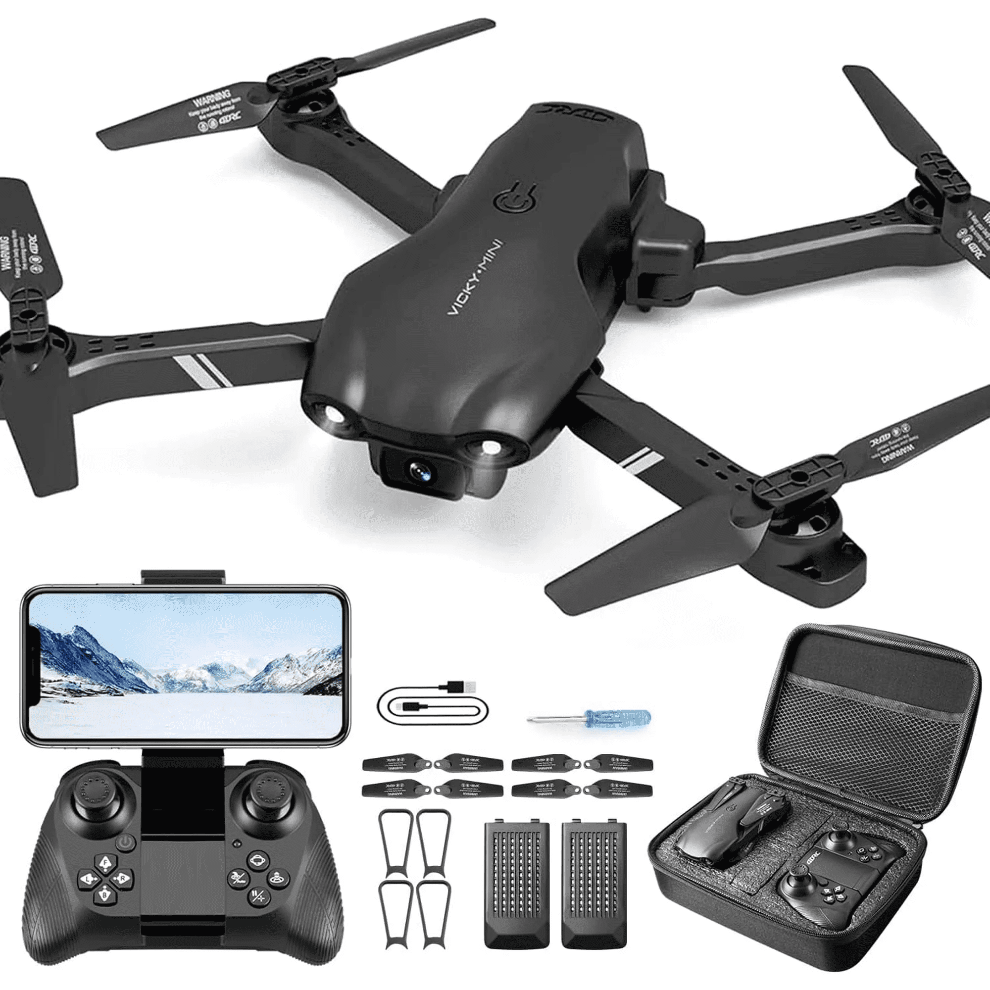 Eoyeskido FPV RC Quadcopter Drone with 1080P HD Camera, Optical Flow Sensor, and LED Lights (Black, 2 Batteries) zi2en