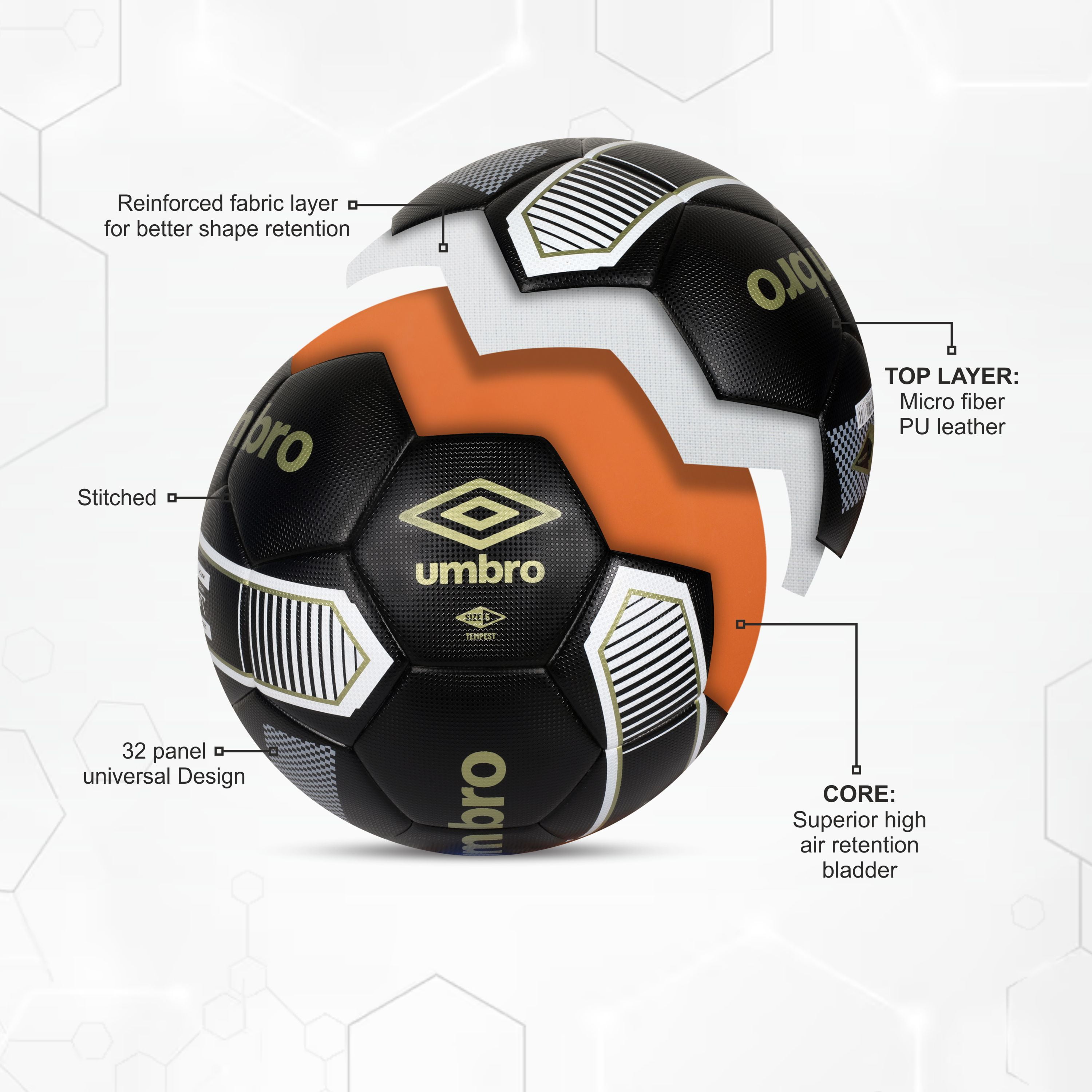 Umbro Tempest Soccer Ball NFHS Match Certified Professional Performance (Black, Size 5) 4bz2l