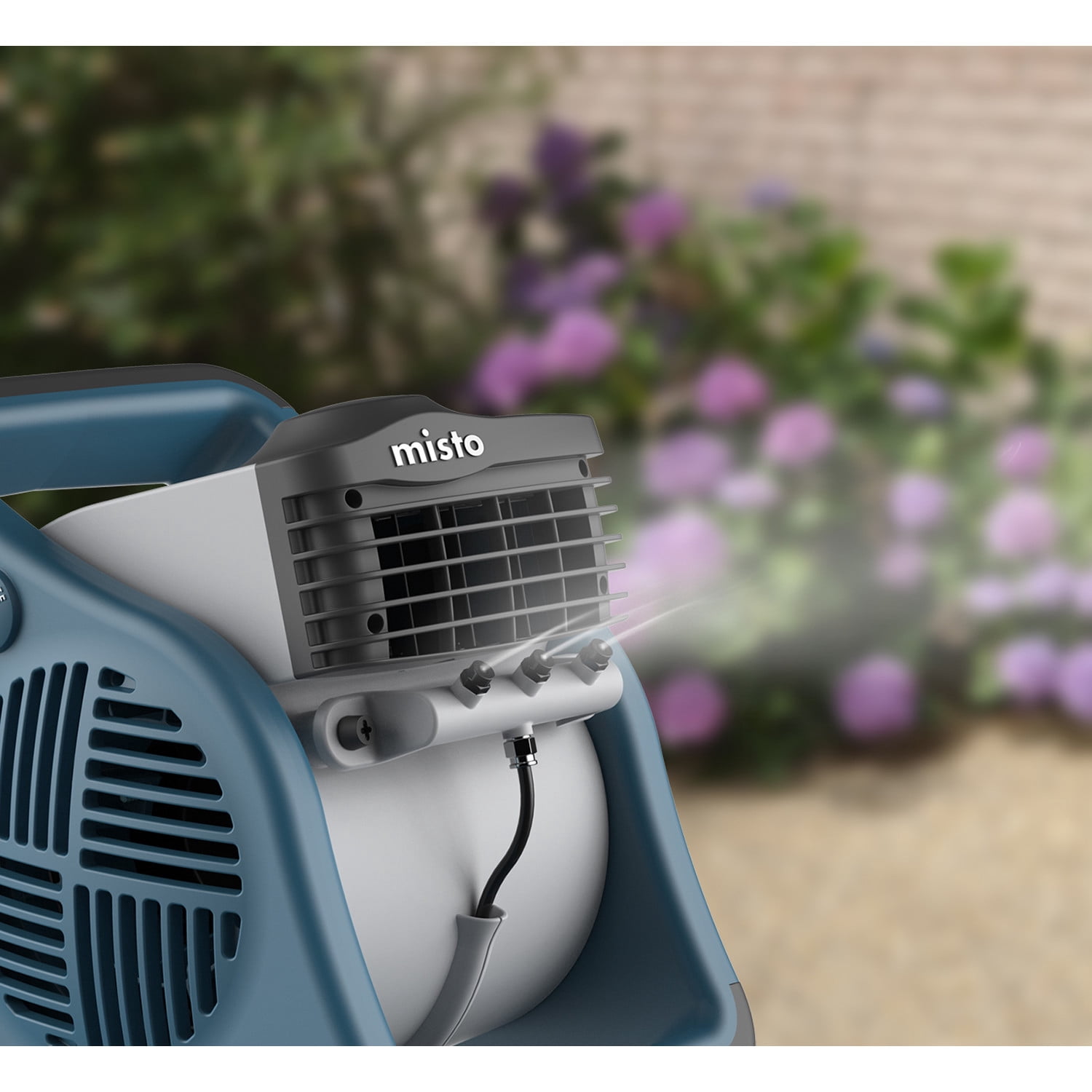 Lasko Misto Outdoor Misting Fan, Pivoting Patio Cooling Fan with 3 Speeds and GFCI Safety Cord (Blue, 15 in) uhryb