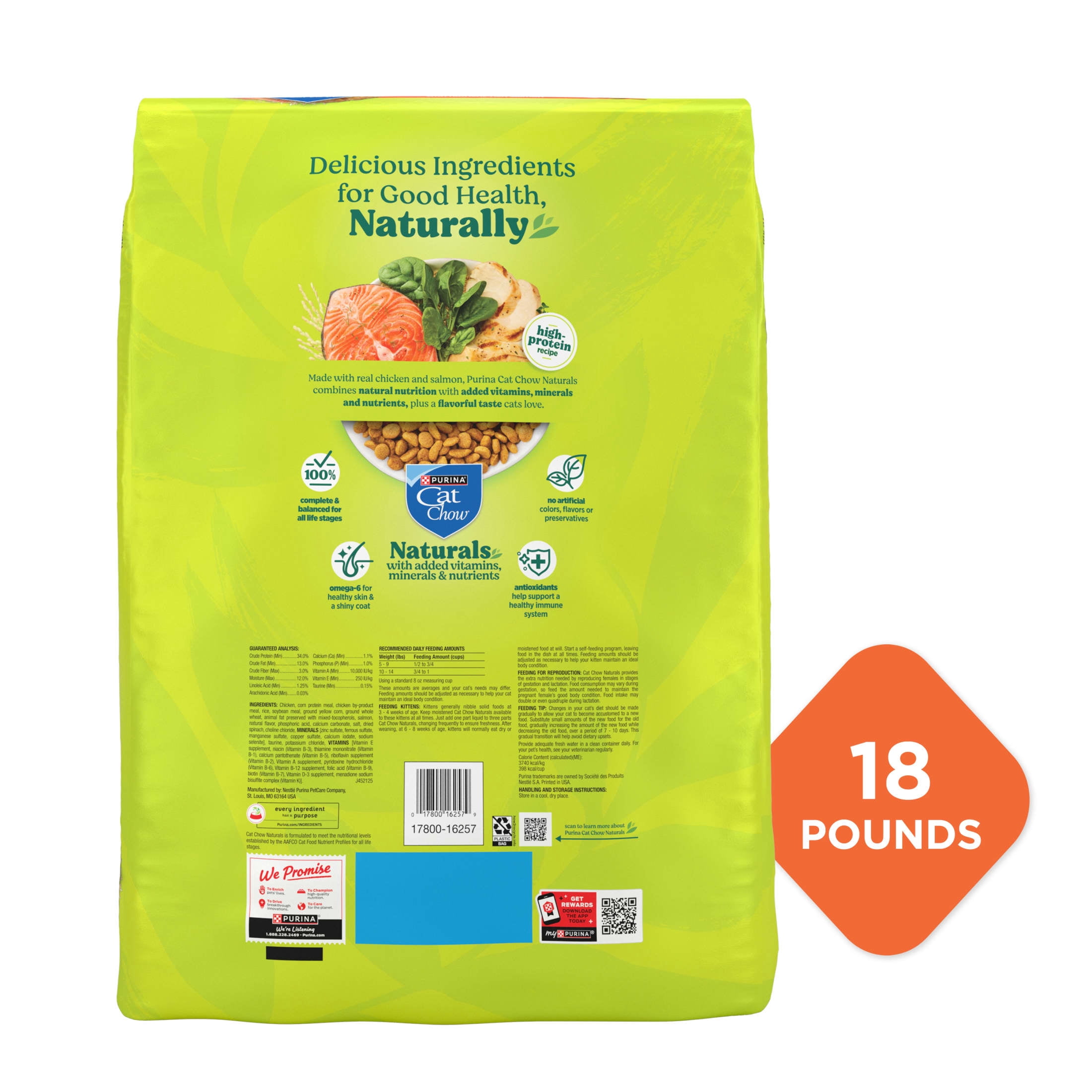 Purina Cat Chow Naturals Dry Cat Food, Chicken and Salmon Recipe (18 lb) fncso