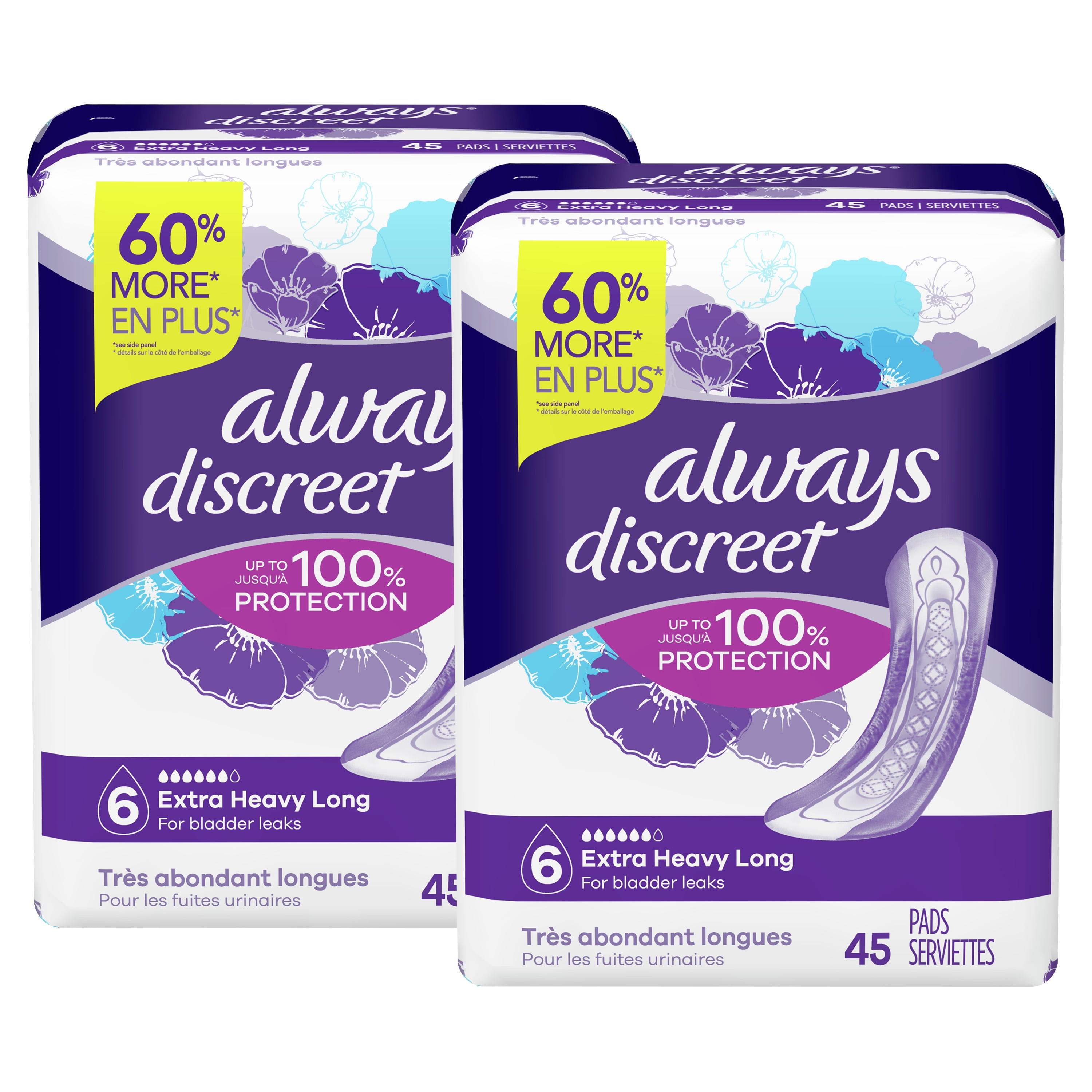 Always Discreet Incontinence Pads, Extra Heavy Absorbency, Long Length (90 Count) gf09l