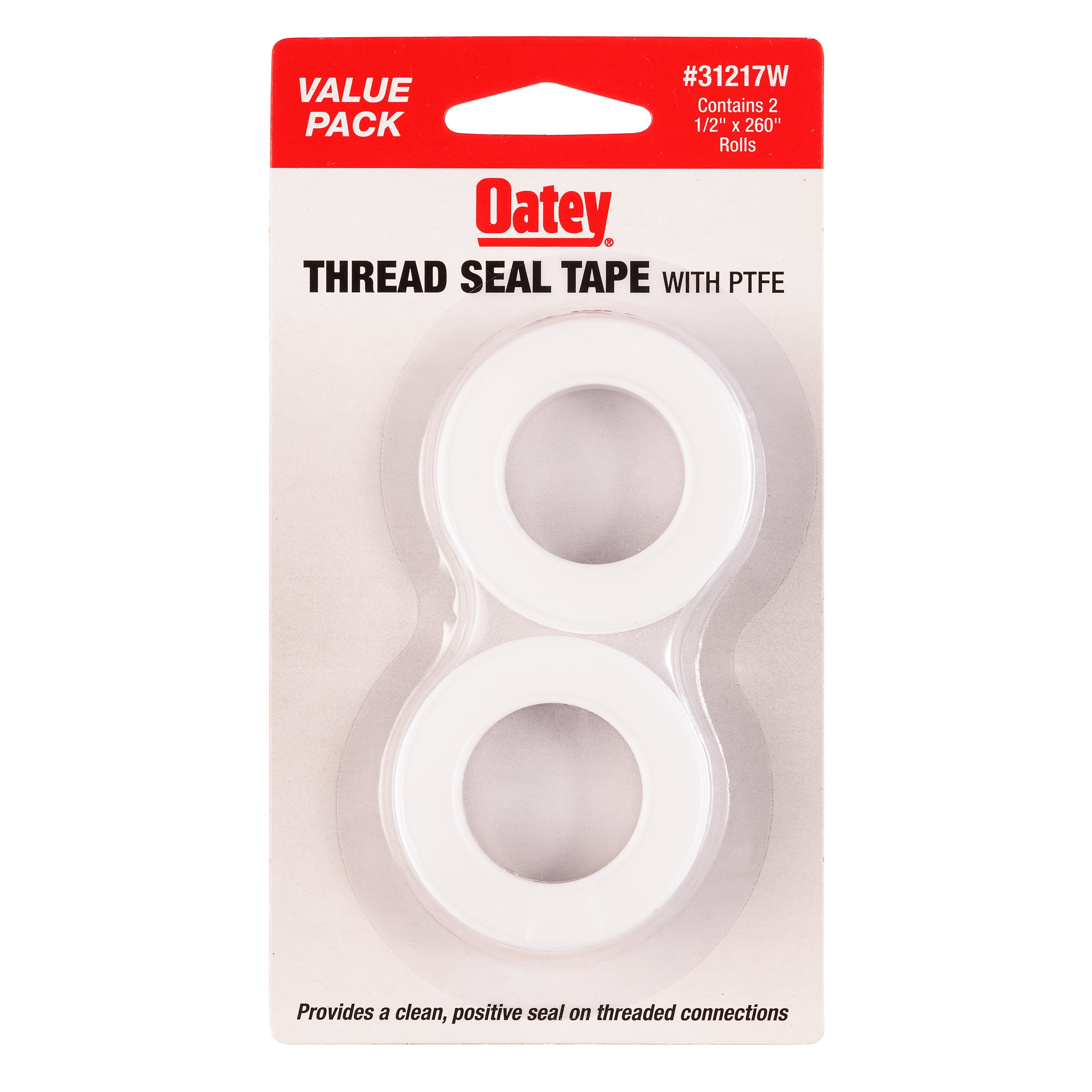 Oatey PTFE Thread Seal Tape for Plumbing and Industrial Piping (White, 0.5 in x 260 in, 2-Pack) h7mwd
