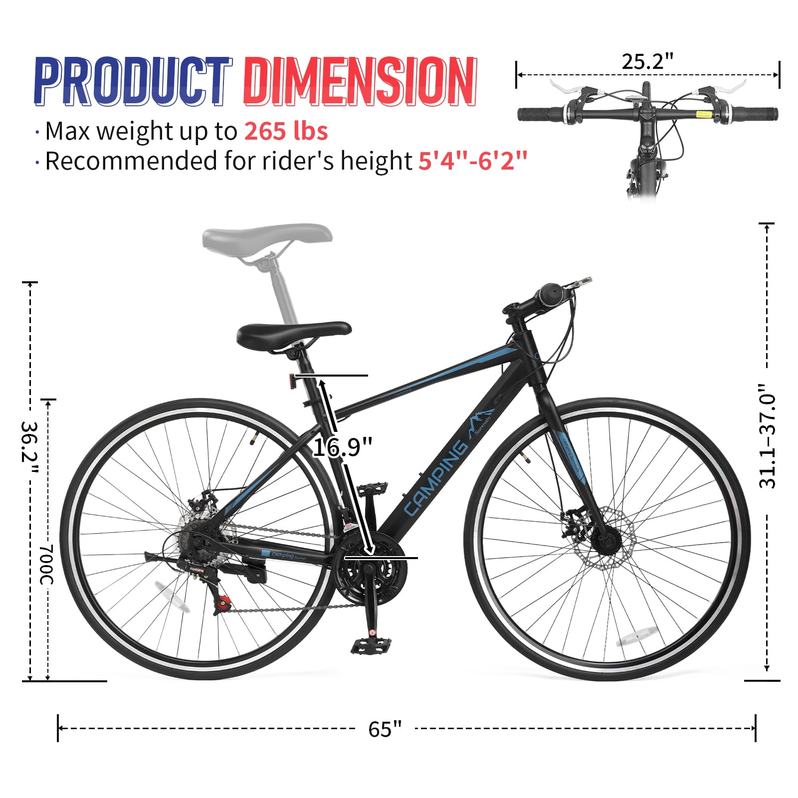 Ktaxon 700C Road Bike, 21-Speed Commuter Bicycle with Dual Disc Brakes, High-Carbon Steel Frame (Black, 700C) 4u80h