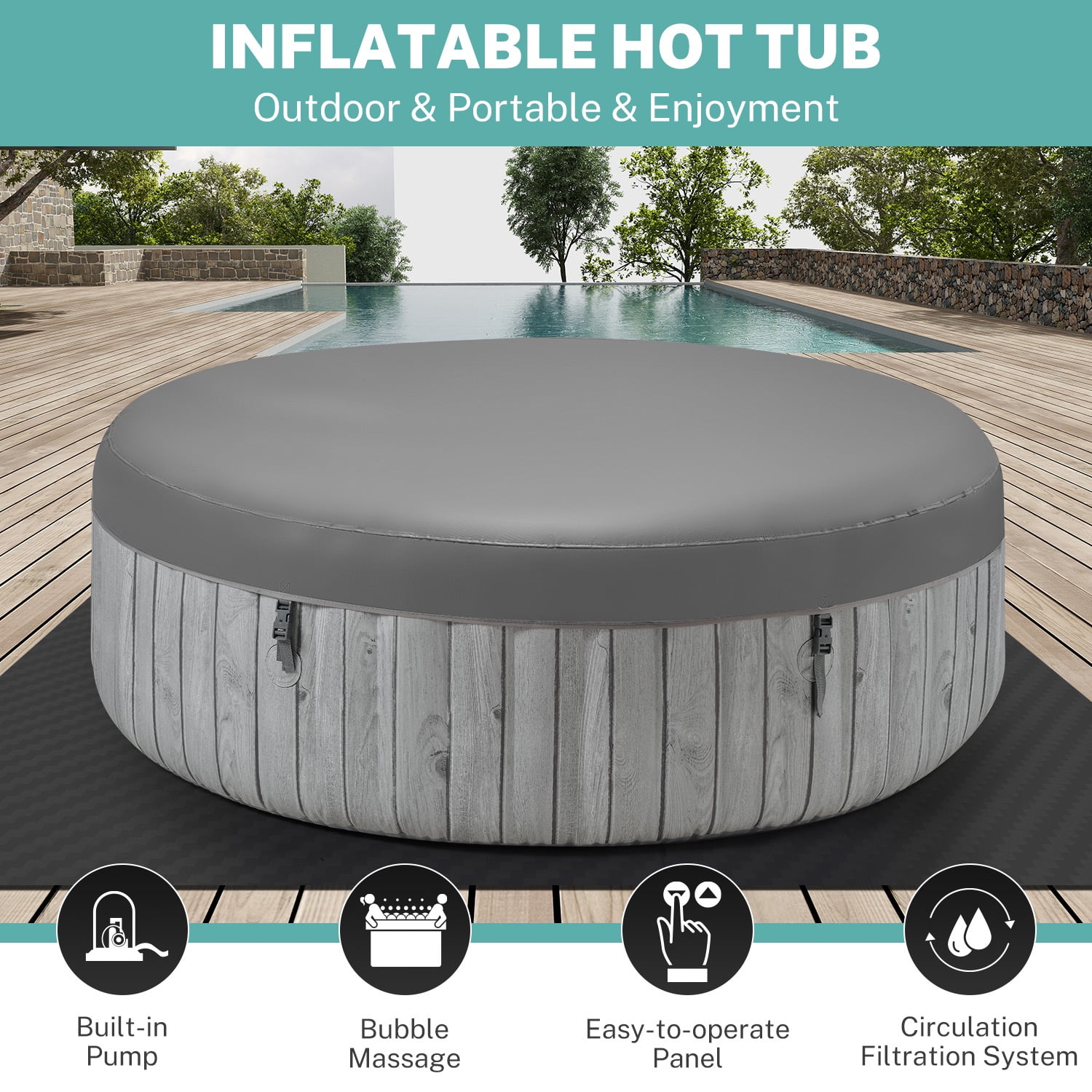 Seizeen Inflatable Hot Tub Portable Home Spa with 130 Massage Jets (Grey, 82 in) yq65n