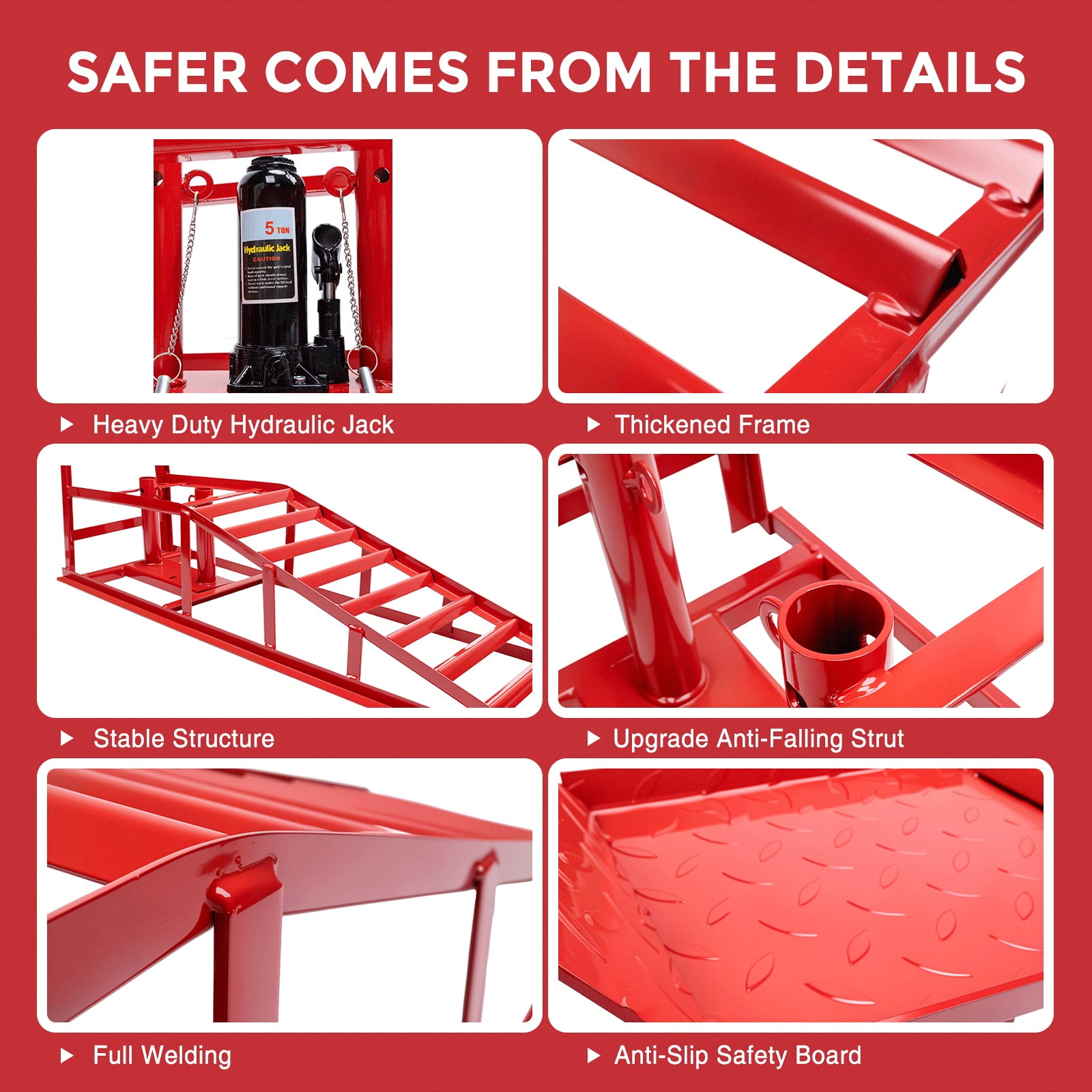 WheelX Hydraulic Car Ramps, Heavy-Duty Vehicle Lift Set for Automotive Maintenance (Red, 11000 lb) mreqx