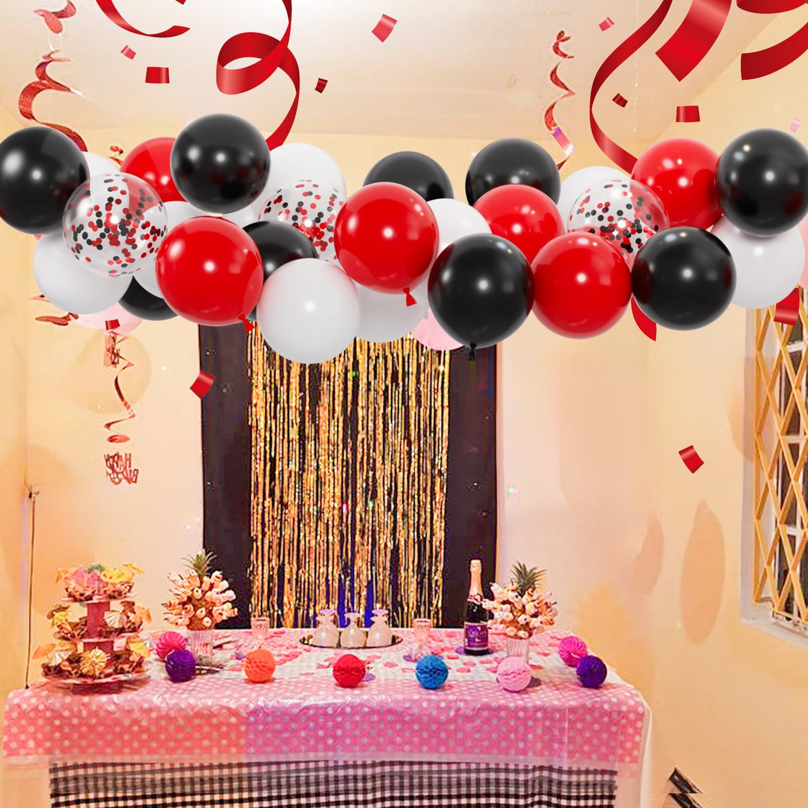 Qiameng Latex Party Balloons Set for Birthday Wedding Graduation Decorations (Red Black White, 50 Pack, 12 in) pv9s7