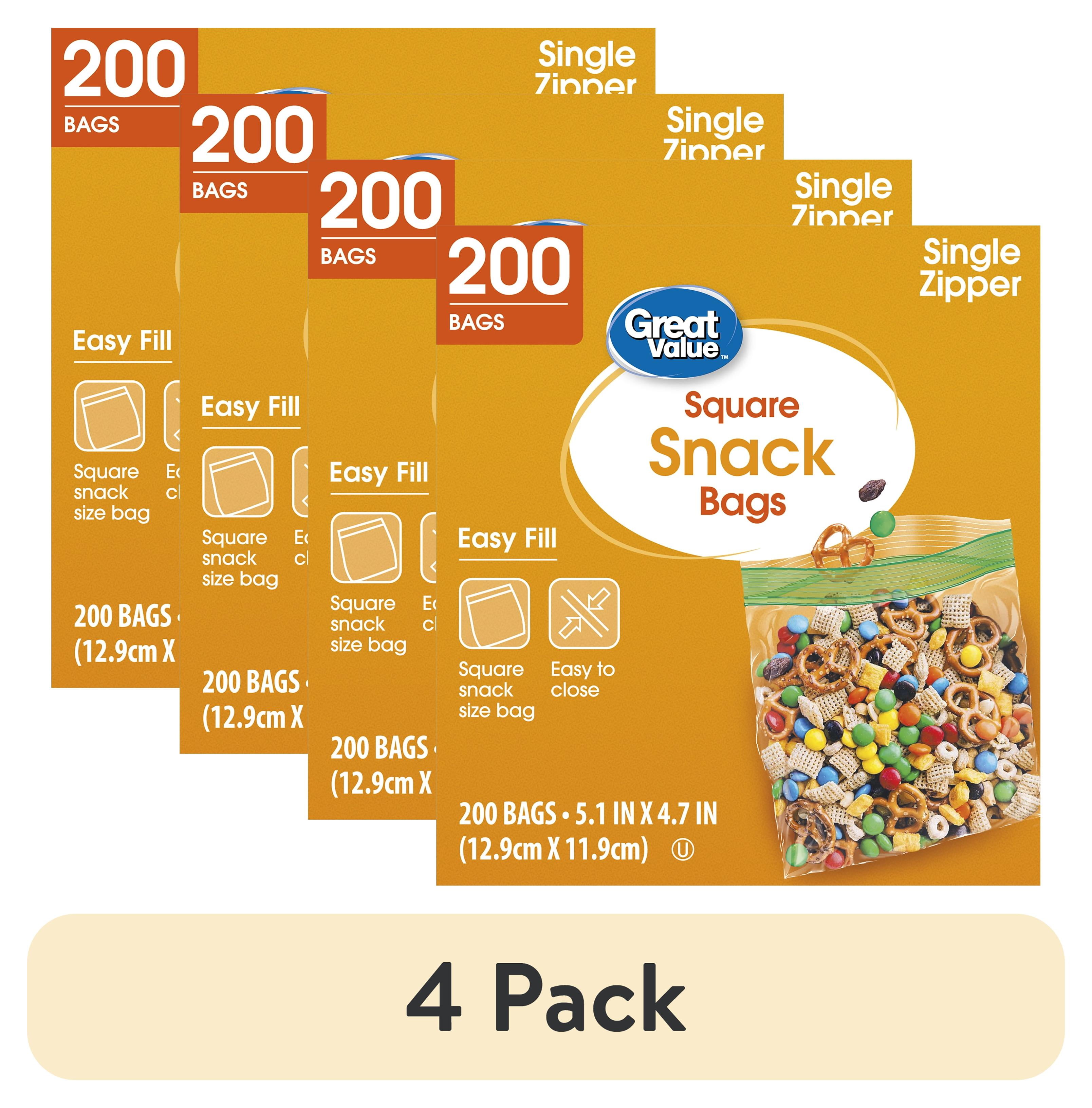 Great Value Fresh Seal Zipper Square Snack Bags (Clear, 4 Pack, 800 Total Count) icd6d