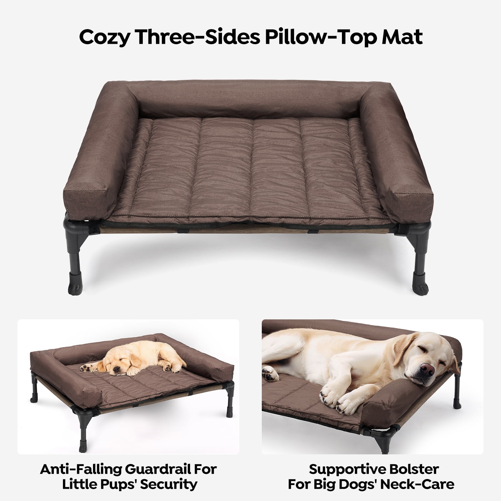 Veehoo Elevated Cooling Dog Bed with Waterproof Removable Pillow-Top Mat (Brown, Large) sypys