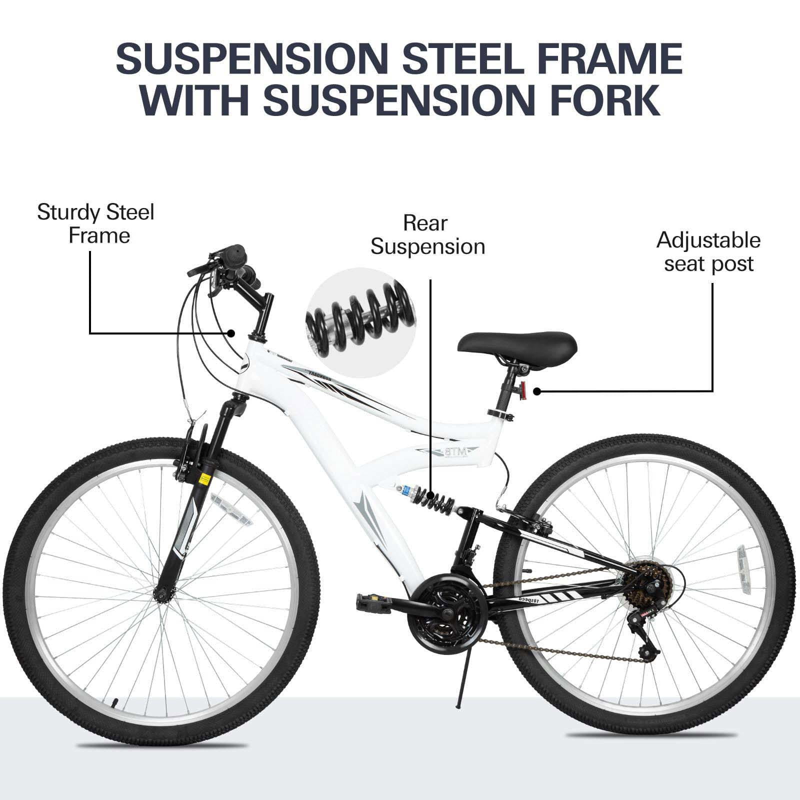 Hykolity 27.5 in Mountain Bike, 18-Speed Full Suspension Off-Road Bicycle for Adults (White, 27.5 in) 595gz