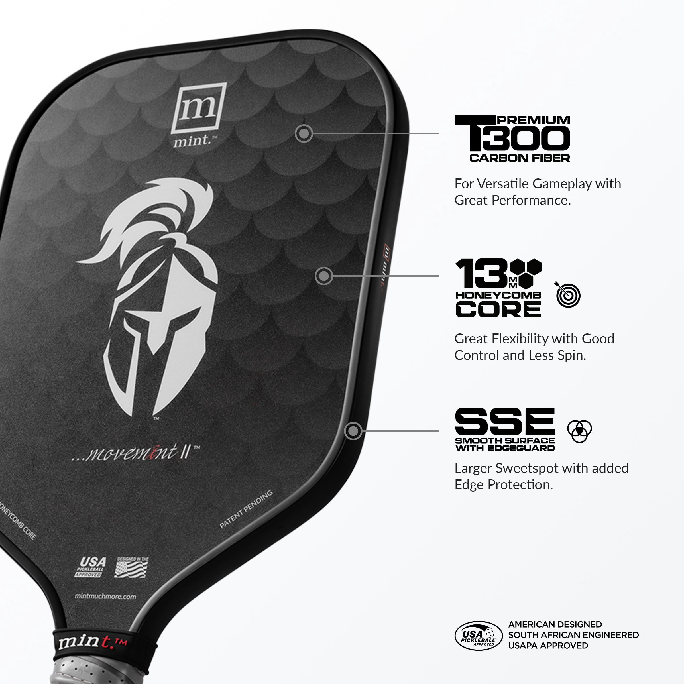 Mint T300 Carbon Fiber Pickleball Paddle, Professional Performance with 13mm Polypropylene Core (Black, 8.11 oz) k26ga