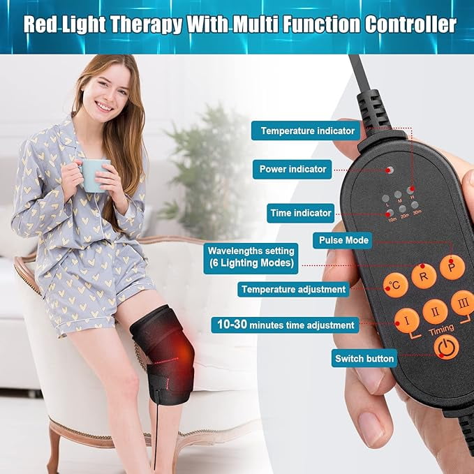 CNV LED Infrared Light Therapy Wrap for Knee Elbow Shoulder, Wearable Red Light Belt with Pulse & Timer (Black, 0.8 lb) x84iq