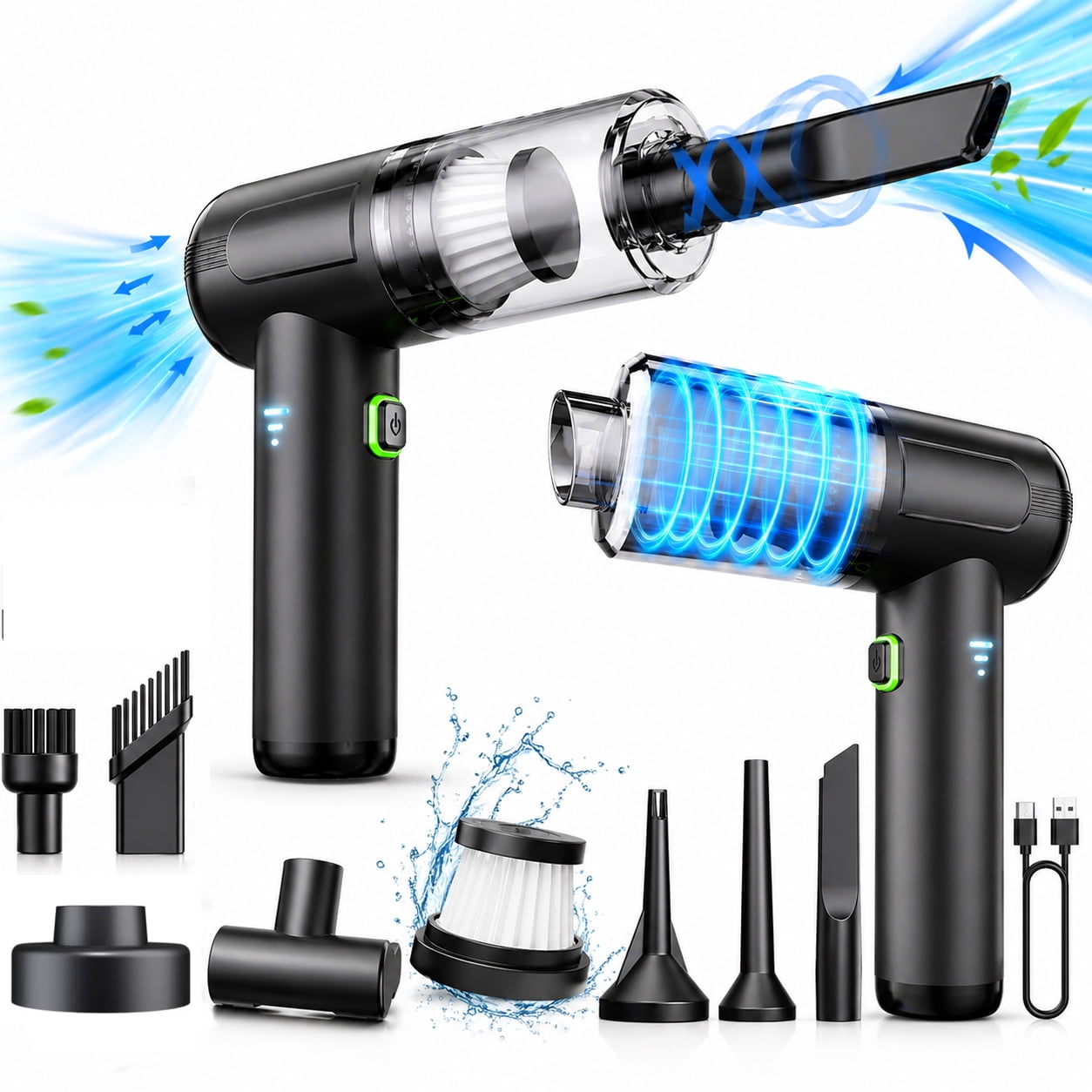 TRAKAR 4-in-1 Portable Cordless Car Vacuum Cleaner, High Power Rechargeable Handheld Vacuum with LED Light (Black, 1-Pack) v5m0h