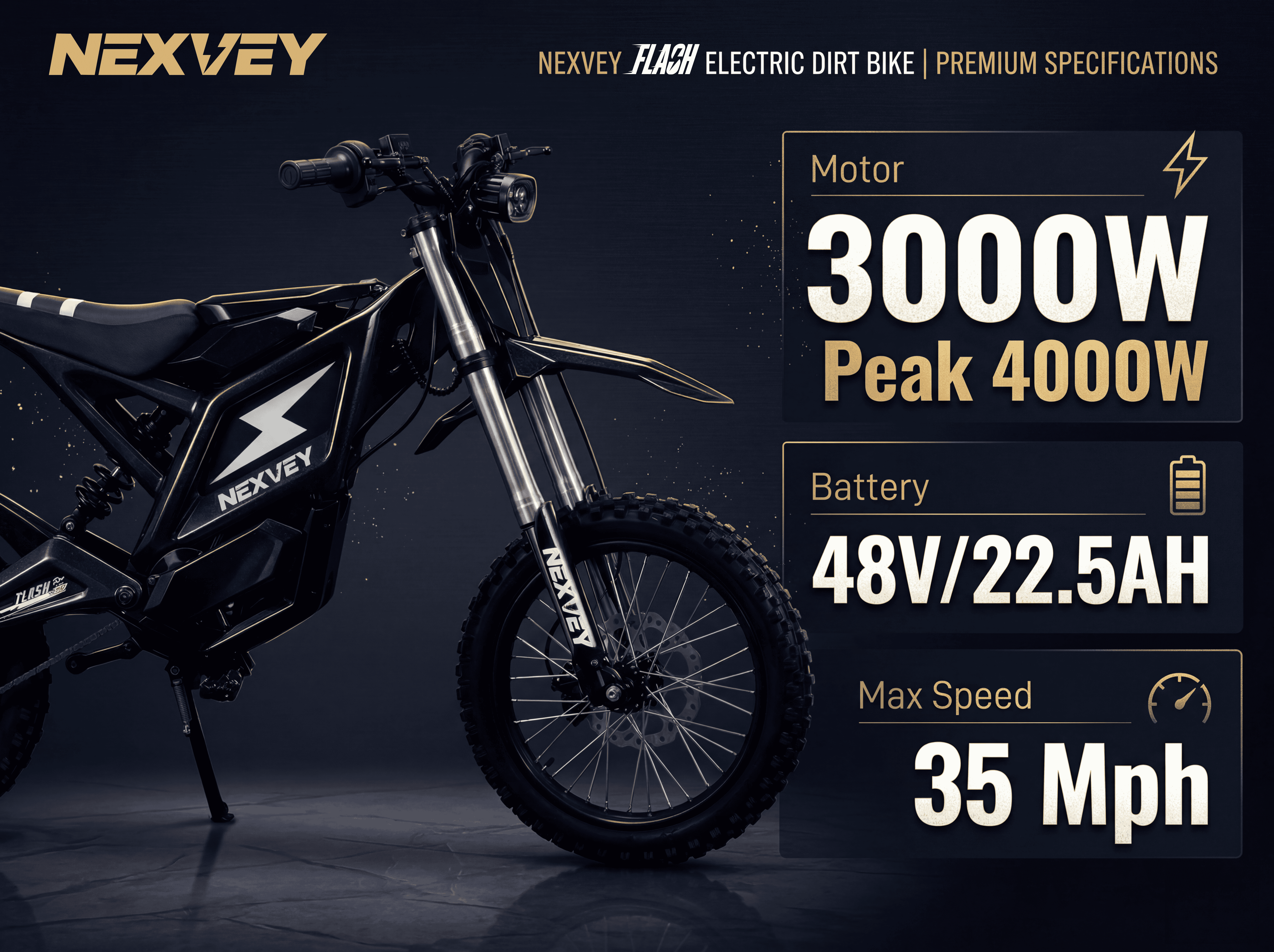 NEXVEY Flash Electric Dirt Bike for Teens, 4000W High-Torque Motor, 35 MPH Max Speed, Dual Suspension & Disc Brakes (Yellow, 22.5AH Battery) z5s5n