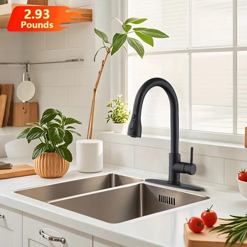 Senlesen High Arc Pull Down Kitchen Faucet with Sprayer and Deck Plate (Matte Black, 15.7 in) v1rit