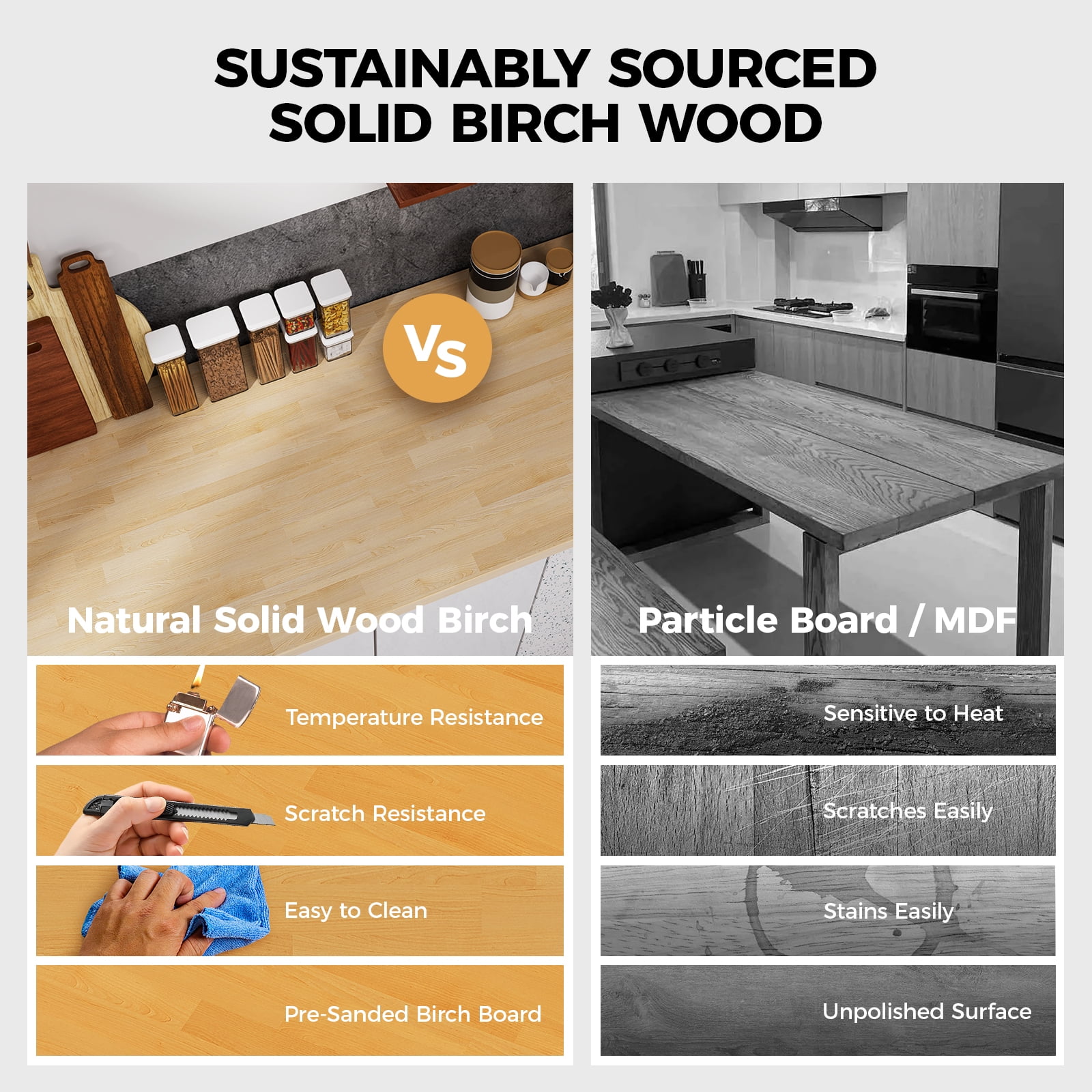 SupperEver Unfinished Birch Butcher Block Countertop, Solid Wood Workbench Desk Top for DIY Kitchen Island (Natural, 25 in x 36 in x 1.5 in) setla