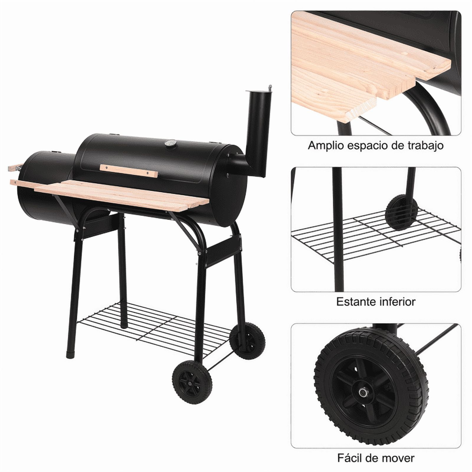 Gundir Charcoal Grill with Offset Smoker, Outdoor BBQ Grill with Thermometer and Adjustable Damper (Black, 44 in) zzc60