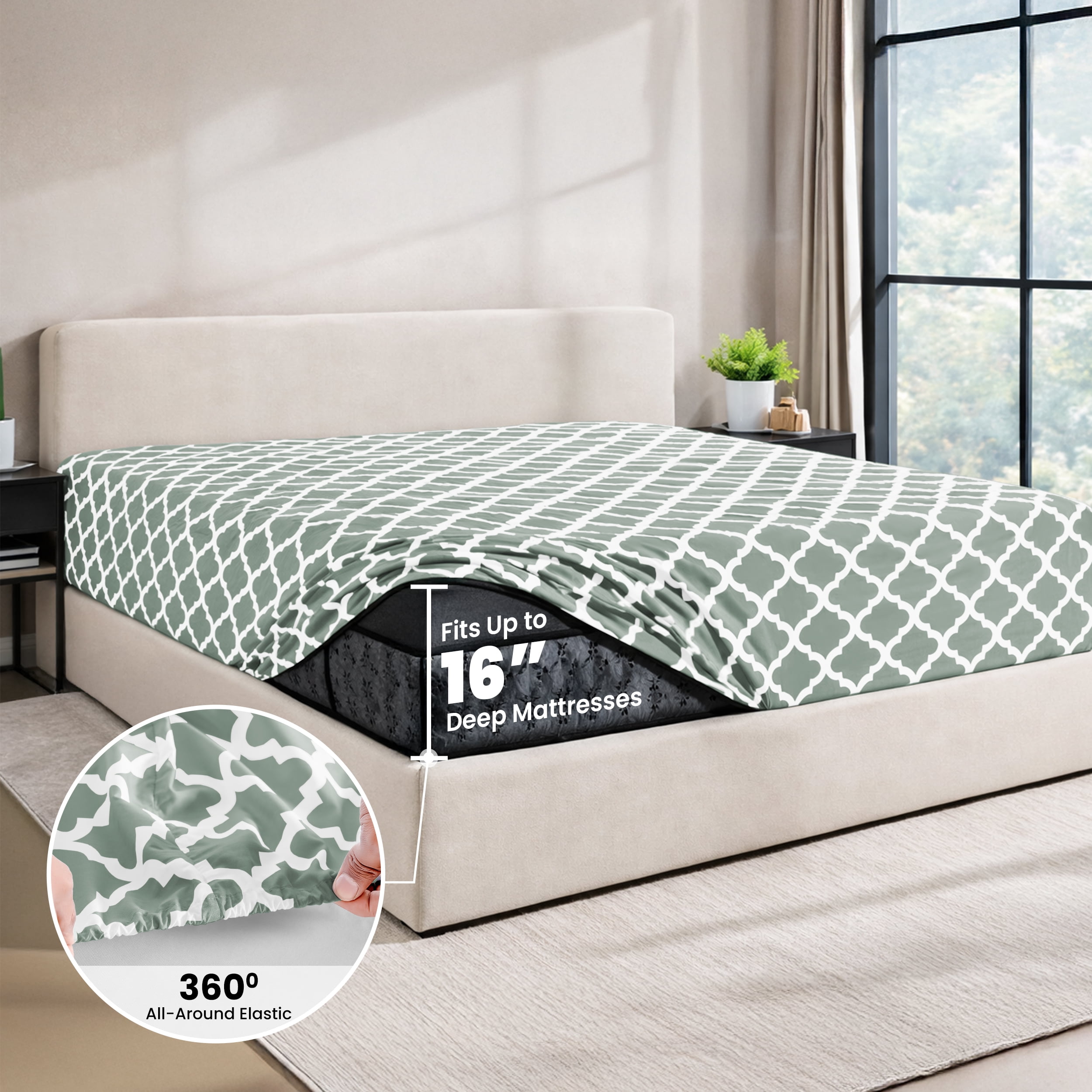 Lux Decor Collection Queen Bed Sheet Set (4-Piece, Quatrefoil Pattern, Grey) aabee