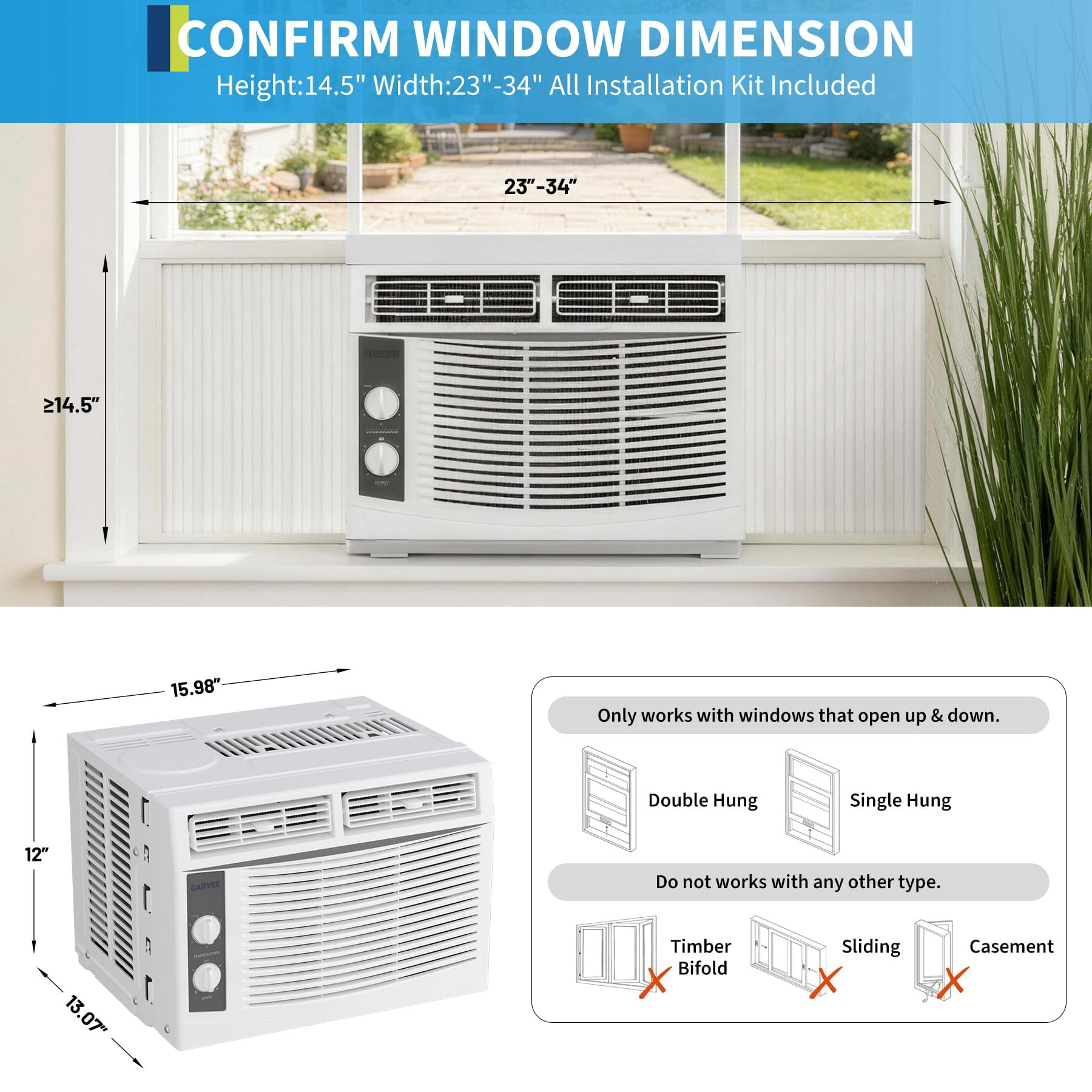 Aprafie 5000 BTU Window Air Conditioner, Compact Cooling Unit for Small Rooms (White, 150 sq. ft.) 5sf39