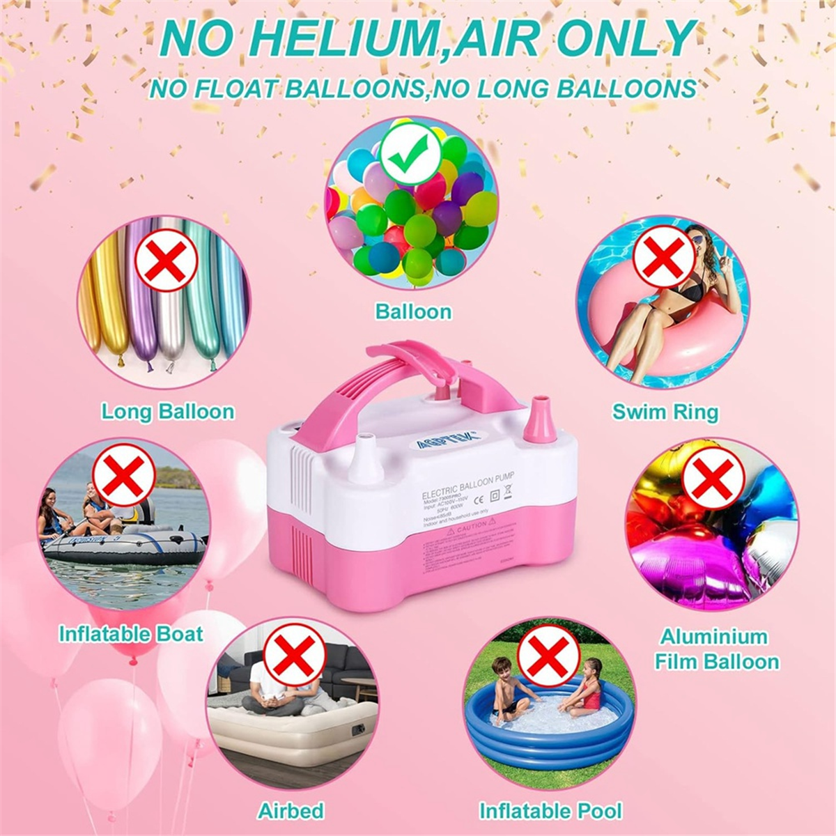 Generic Electric Balloon Pump Dual Nozzle Portable Inflator for Party Decorations (Pink, 600W) 7ee8x