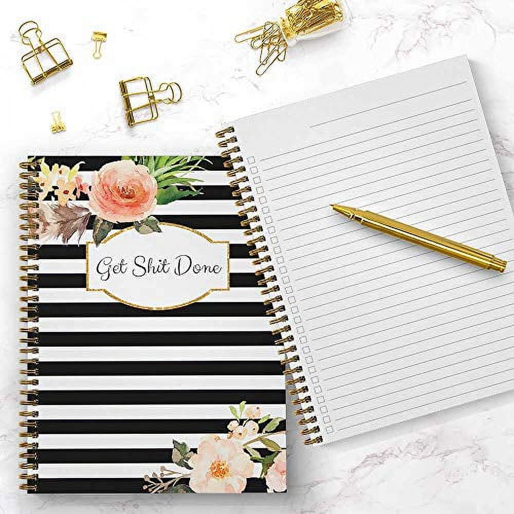 Gotcha Covered Classic Floral Motivational Spiral Notebook, Checklist Journal (Gold, 8.5 in x 11 in) 1zlji