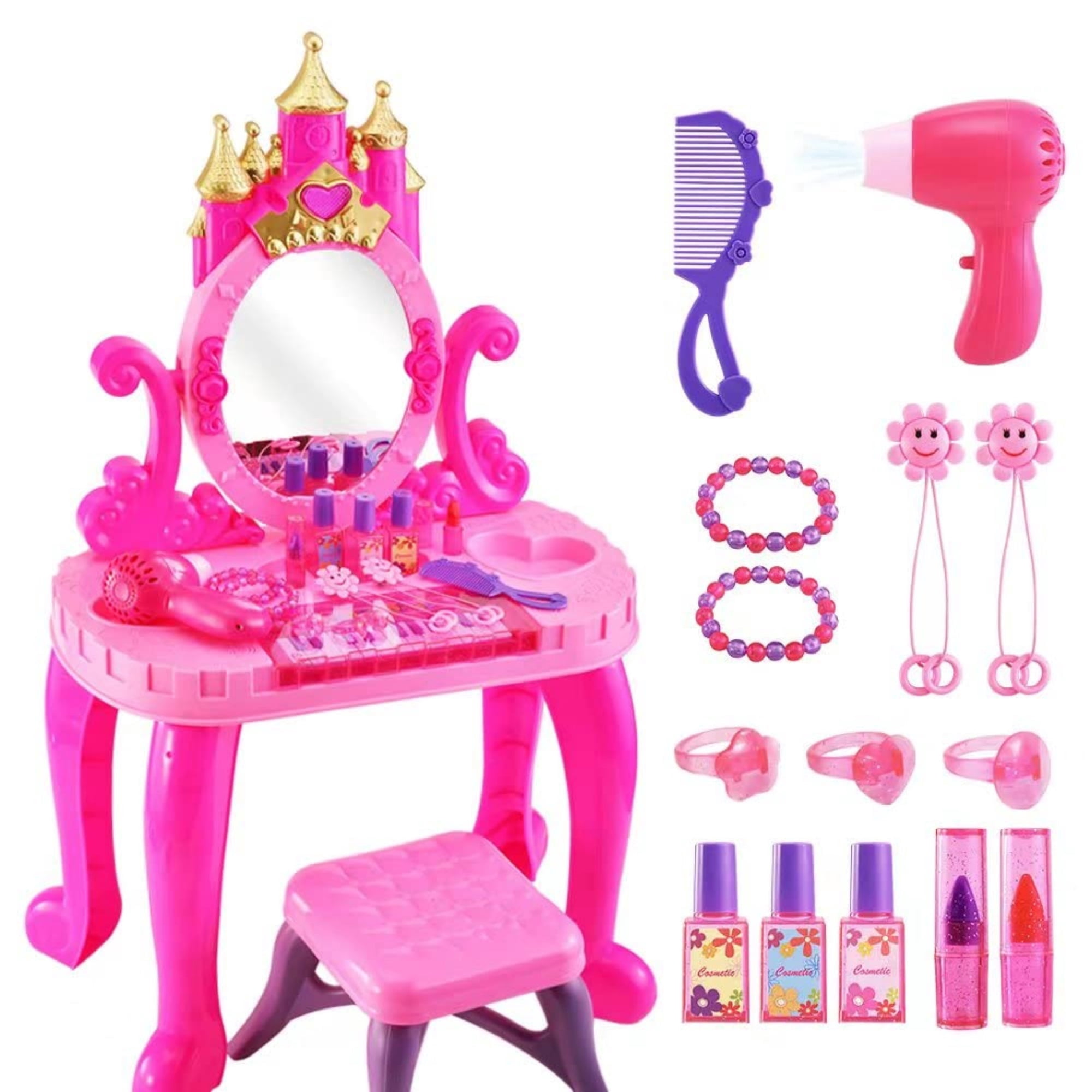 Jugaad Life Toddler Vanity Makeup Table Set with Adjustable Mirror and Chair (Pink, 1 Set) fl3k3