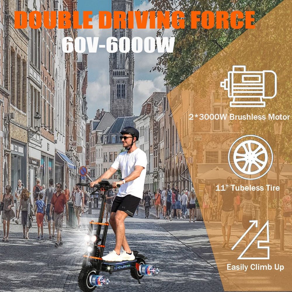 Geartist Electric Scooter for Adults, 6000W Dual Motor Off-Road Commuter, 58 MPH Max Speed, 60 Miles Range, 11-inch All-Terrain Tires (Orange, 60V 35Ah) 68db2