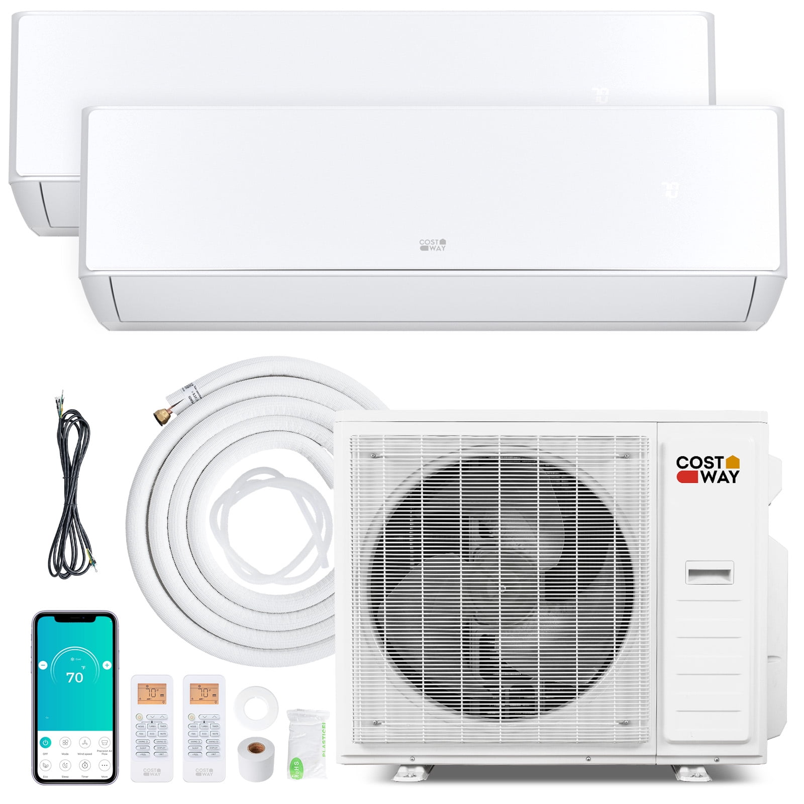 Costway X-Pro 35000 BTU 2-Zone Mini Split Air Conditioner and Heat Pump System (White, 9K + 24K BTU) s0m2k