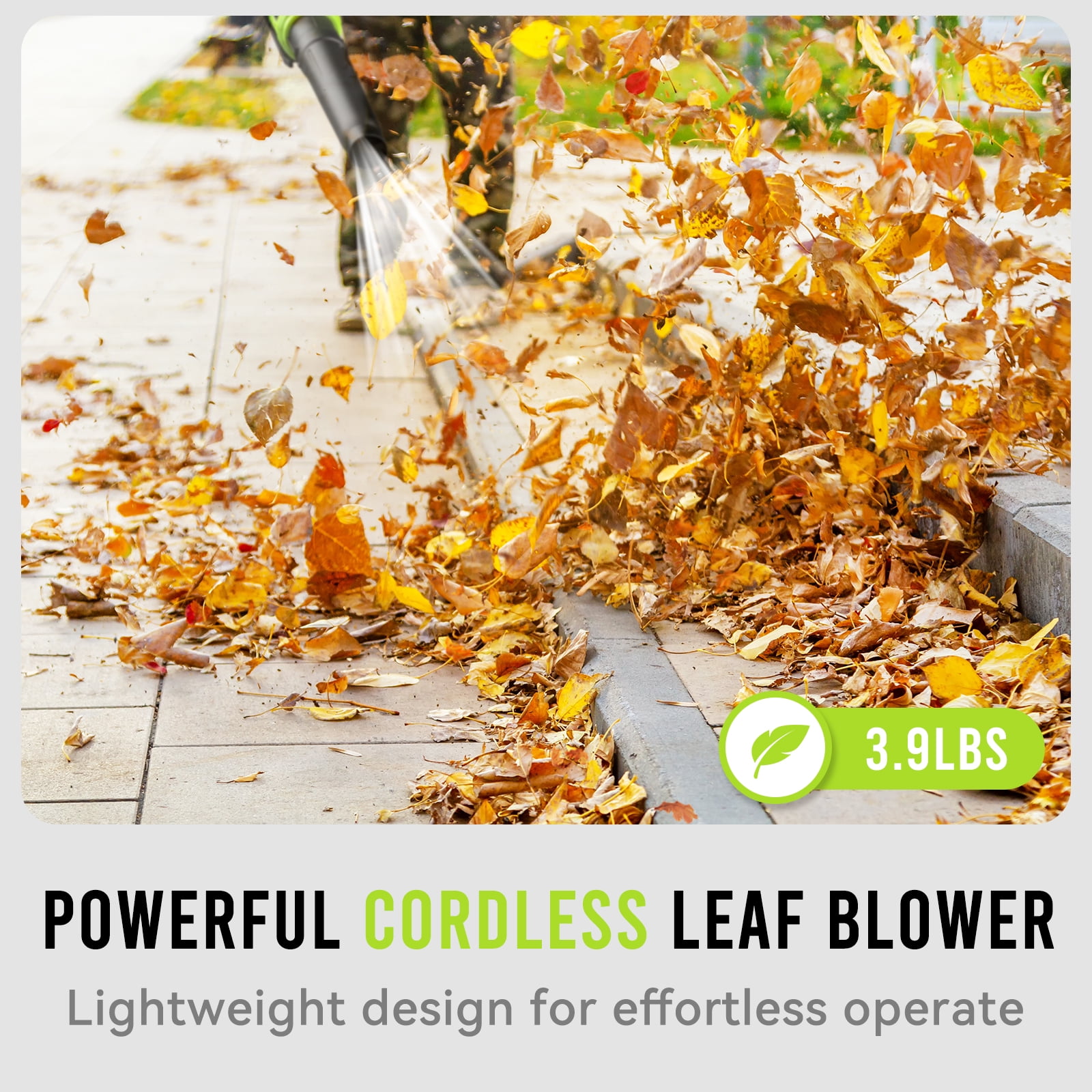 Steelite 21V Cordless Leaf Blower, High-Performance Electric Yard Blower with 2 x 4.0Ah Batteries and Charger (5 lb) e8q6q