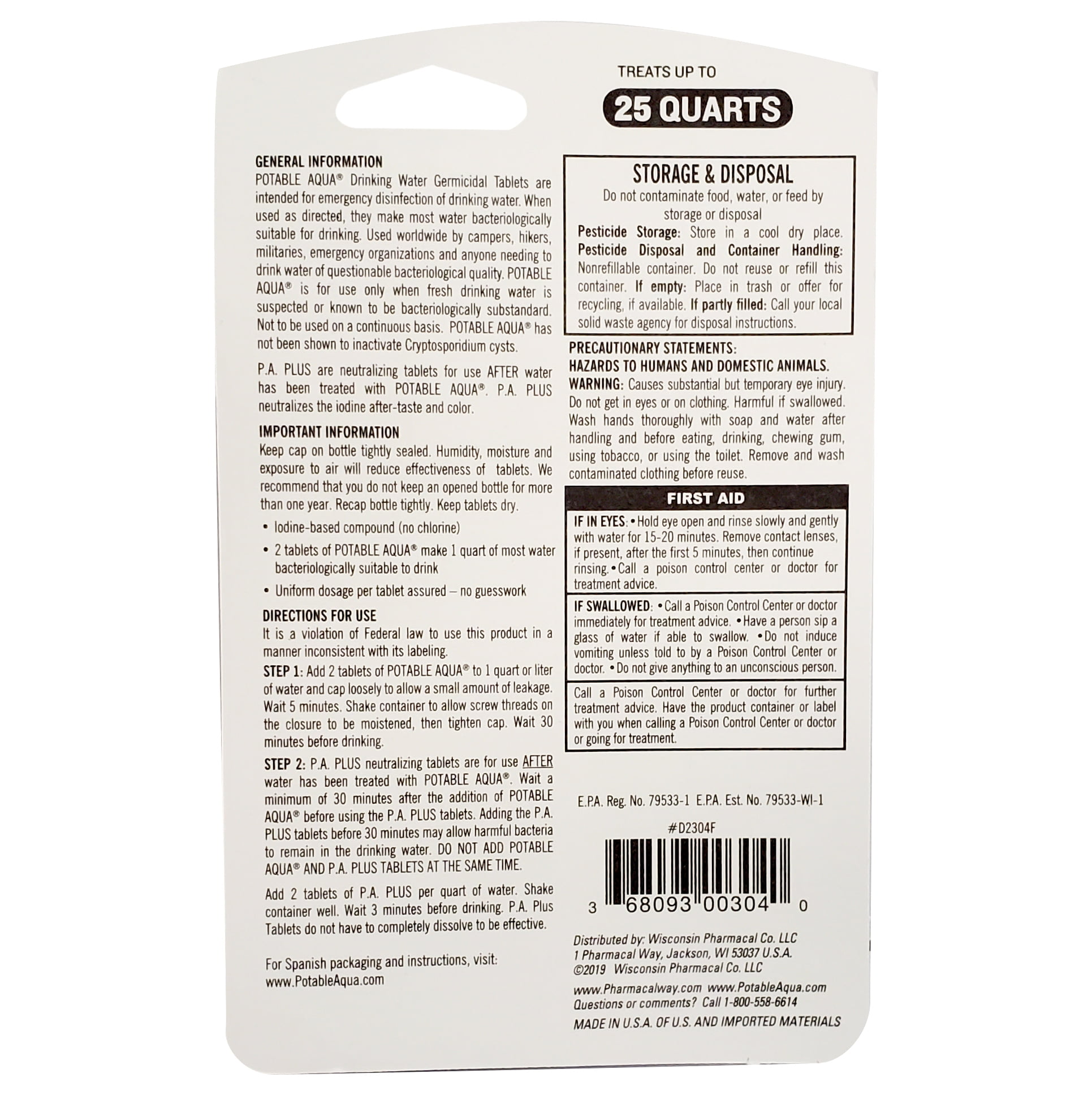 Potable Aqua Water Purification Tablets with PA Plus (50 Count, 2 Pack) ldvkc