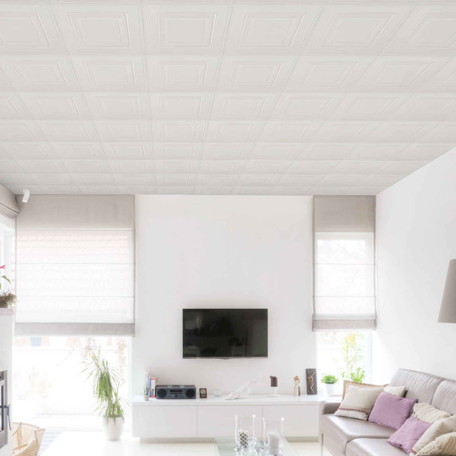 Abyssaly Peel and Stick Ceiling Tile 3D Wall Panels for Home Decor (White, 16 Pcs, 21 sq.ft.) 4hb7h
