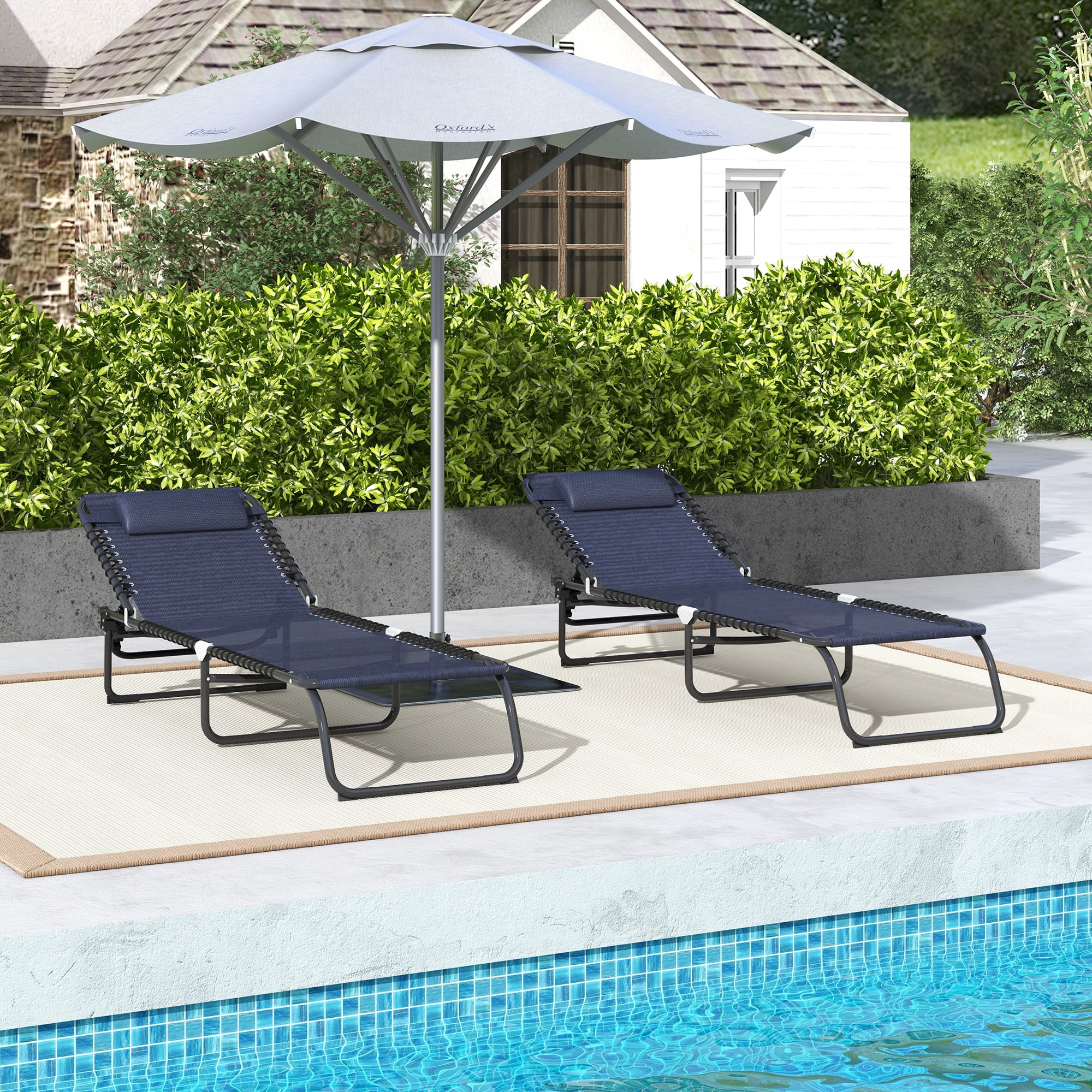 Outsunny 2-Piece Folding Reclining Chaise Lounge Set, Adjustable Outdoor Pool Chairs (Dark Blue, 77.5 in L x 22.75 in W x 11.75 in H) ji3mo