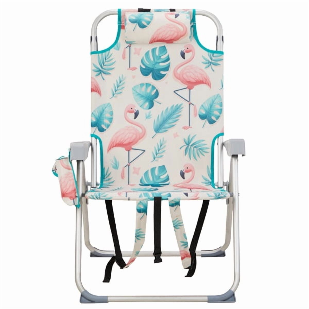 Generic Flamingo Pattern Beach Chair (Silver, 25 in x 28 in x 39 in) 94z5w