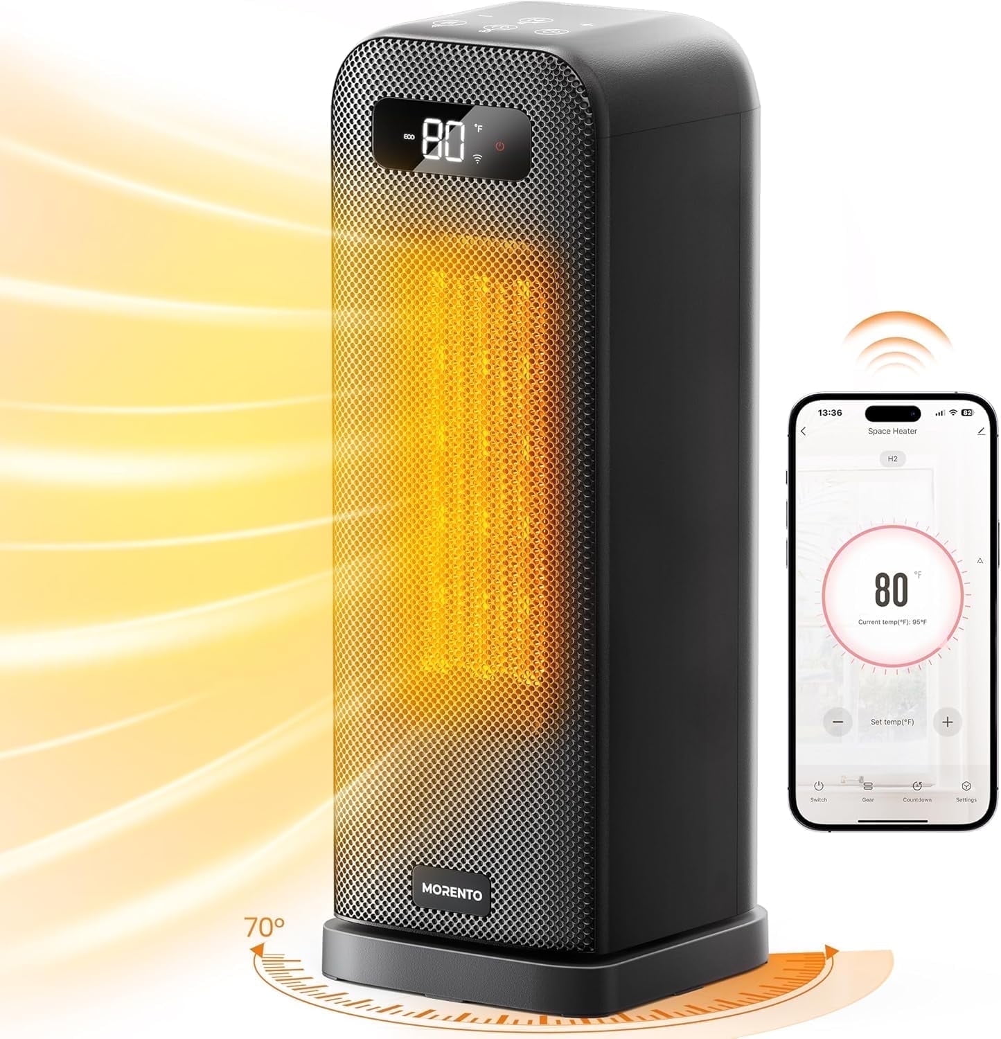 Initio Portable PTC Ceramic Space Heater, Fast Heating with Remote and App Control (Black) hibz0