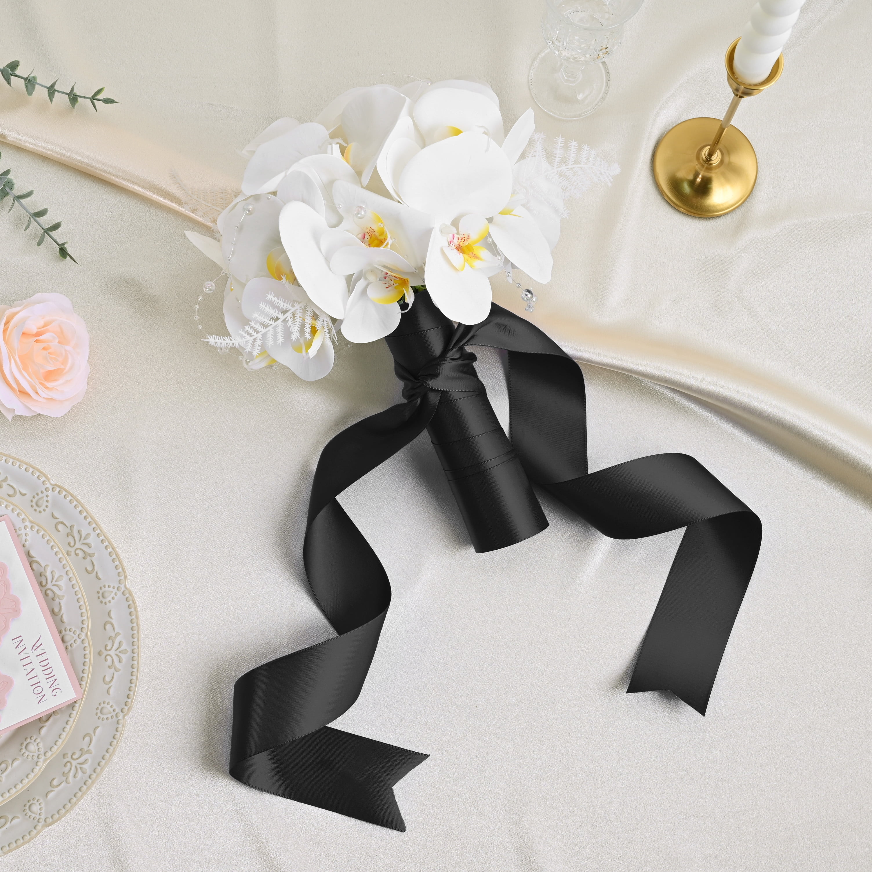 LEEQE Double Face Satin Ribbon for Gift Wrapping and Crafting (Black, 3 in x 45 ft) cj4dj