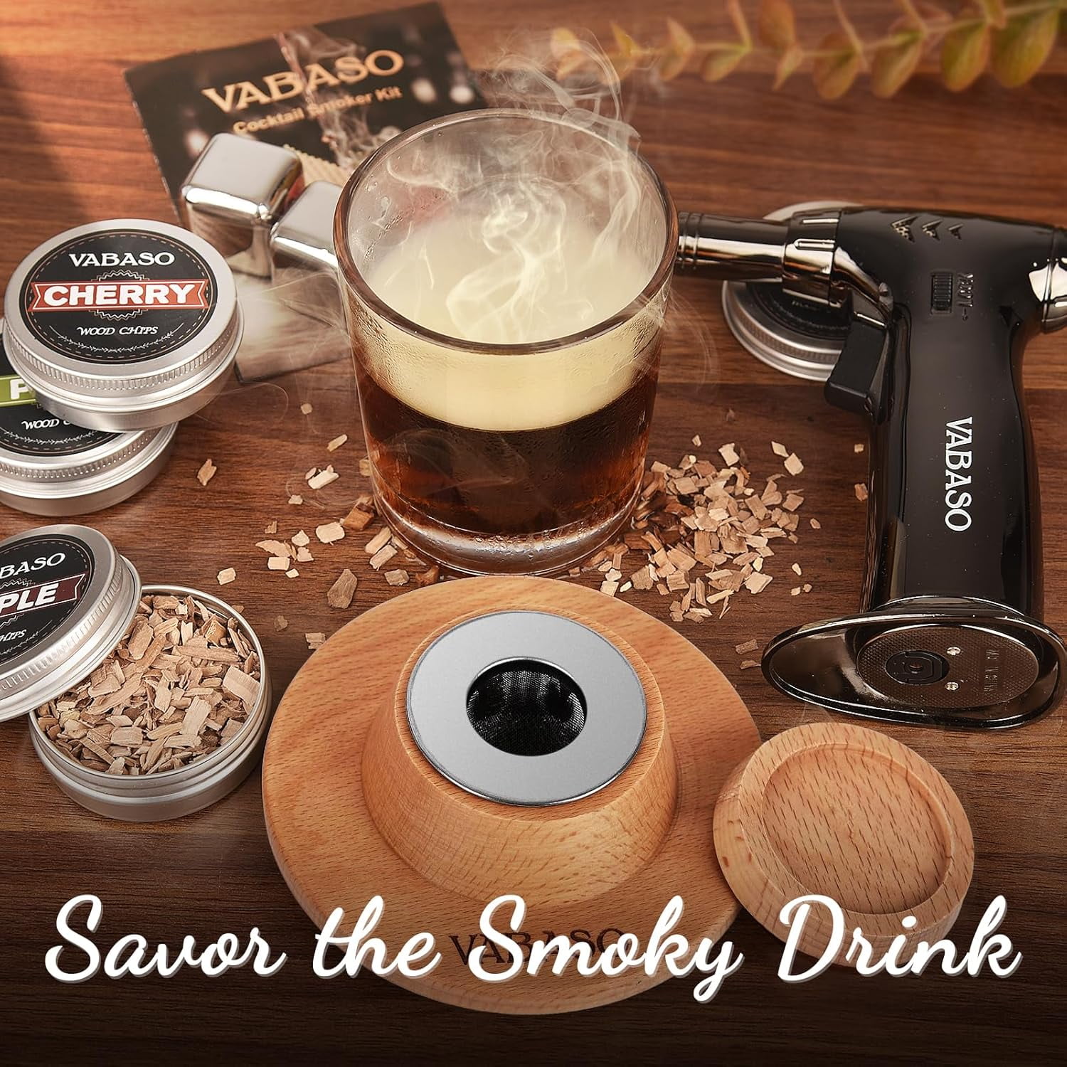 Monteka Whiskey Smoker Kit with Torch and 6 Wood Chip Flavors (Old Fashioned Cocktail Infusion Set, 1 Pack) yqt54