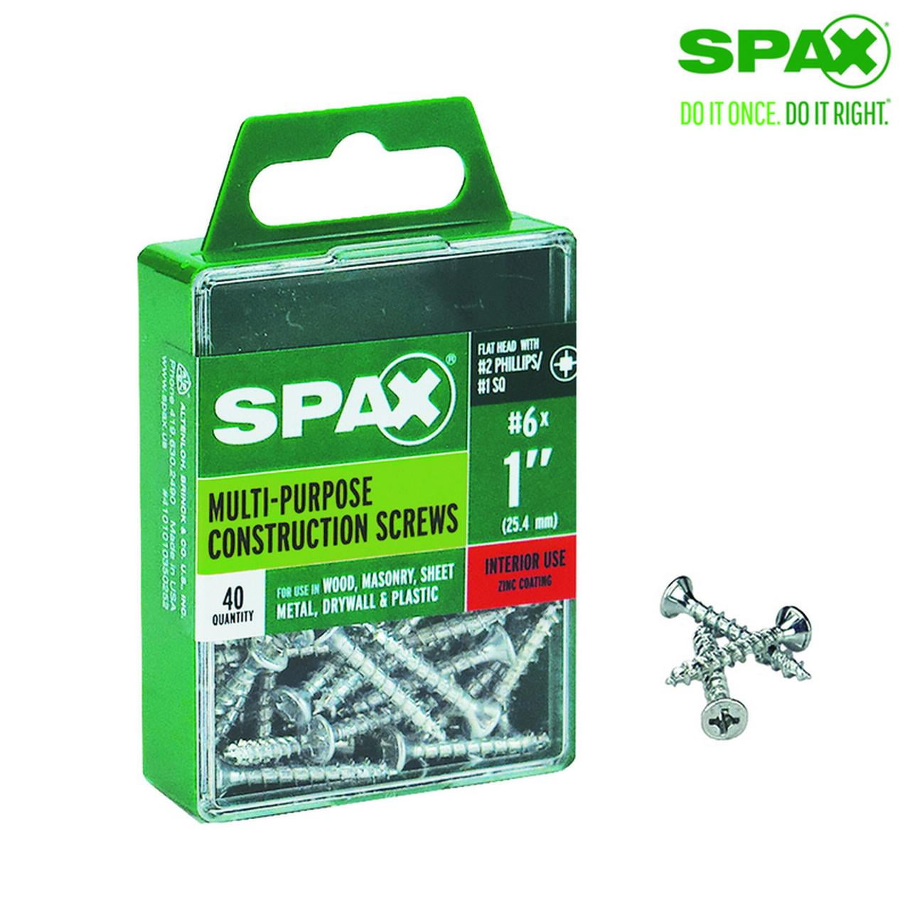 SPAX Multi-Purpose Flat Head Screws, Zinc-Plated Steel, Self-Tapping (Silver, 40 Pack, 1 in) ba2a6