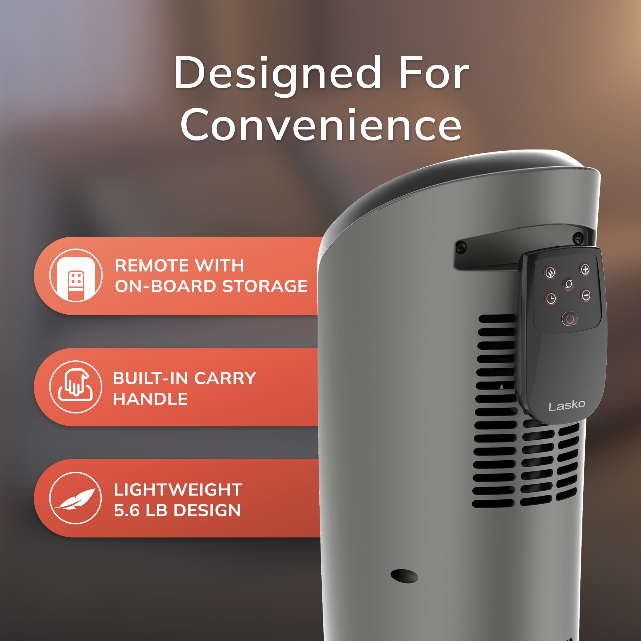 Lasko 23 in Oscillating Ceramic Electric Tower Space Heater with Remote Control (Black, 1500W) bmy9w